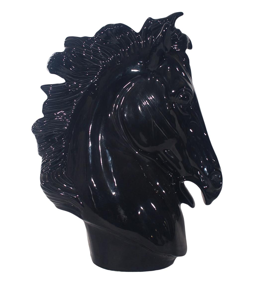 Mexican Large Midcentury Postmodern Black Ceramic Horse Head Pottery Sculpture