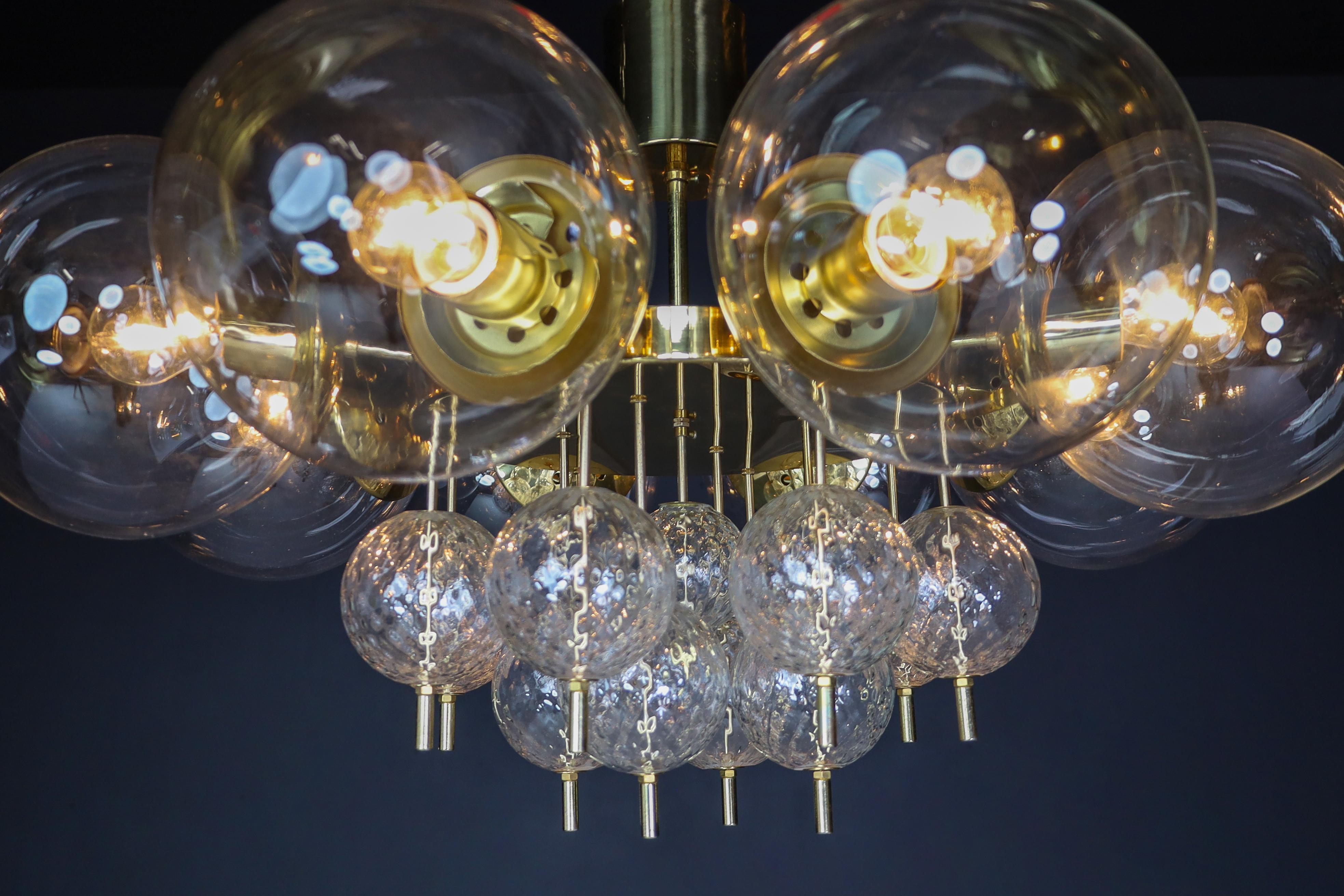 Large Mid-Century Preciosa Chandelier Brass and Glass Globes Czechia 1960s For Sale 6