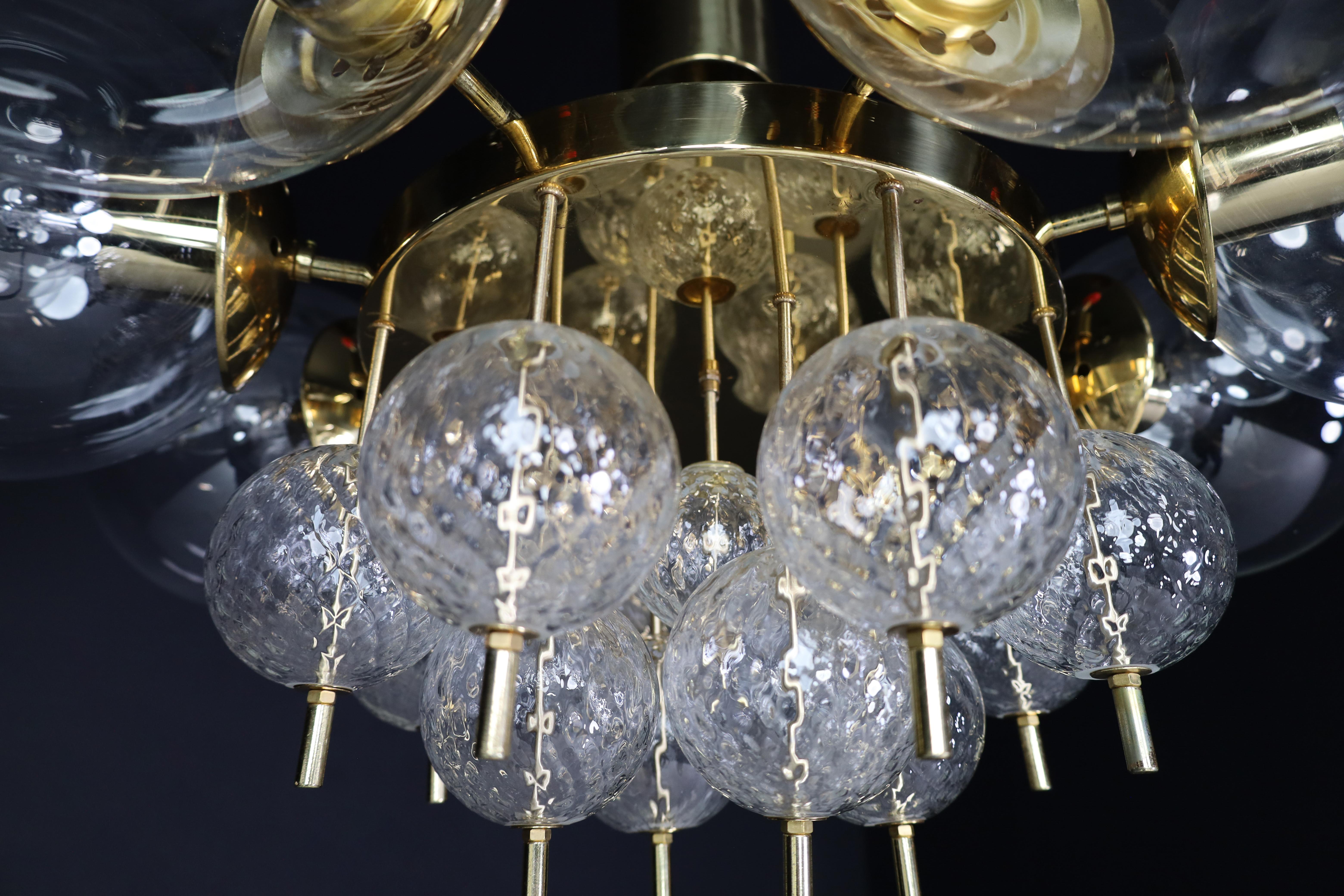 Large Mid-Century Preciosa Chandelier Brass and Glass Globes Czechia 1960s For Sale 4