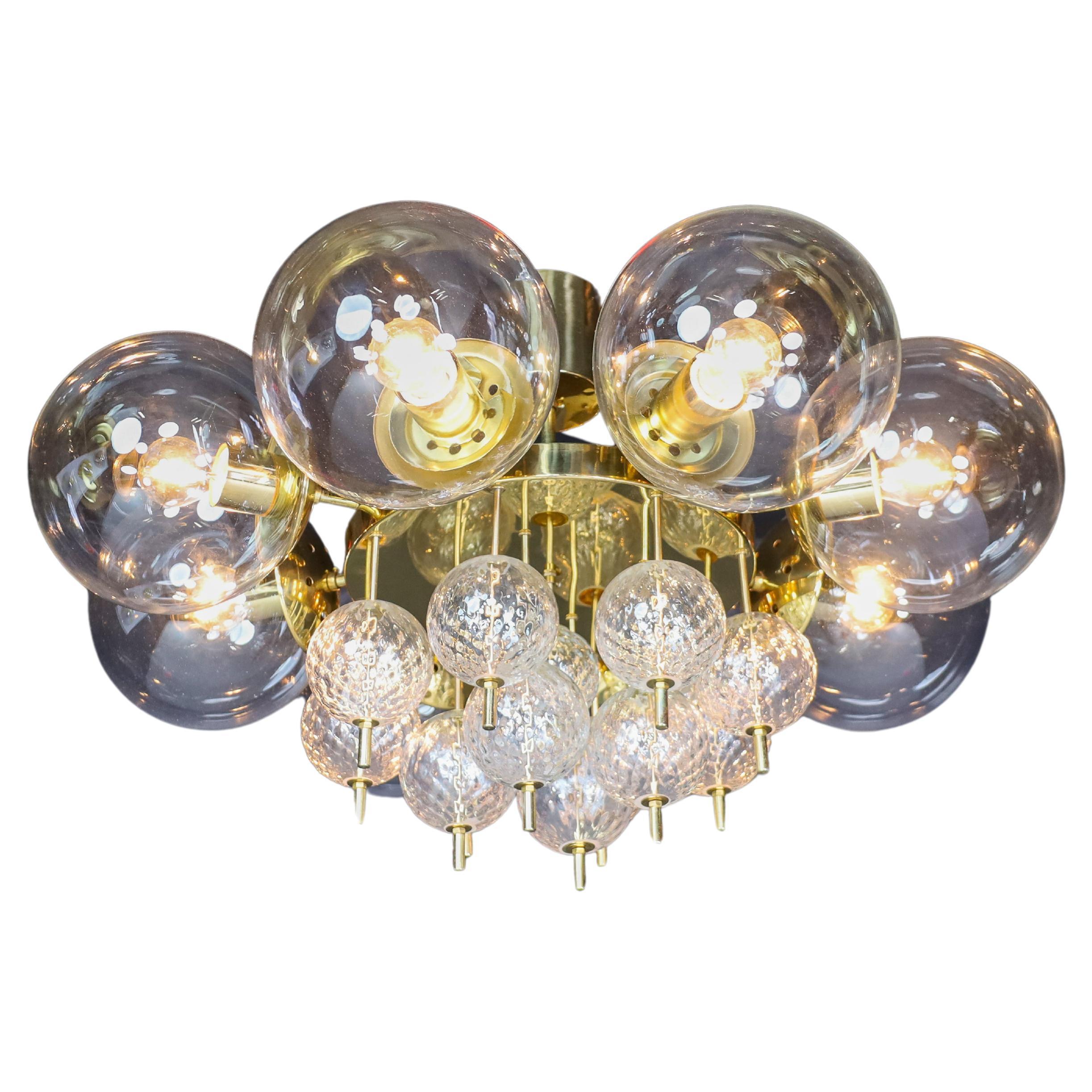 Large Mid-Century Preciosa Chandelier Brass and Glass Globes Czechia 1960s For Sale