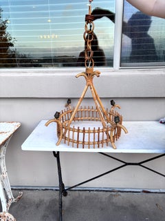 Large Mid-Century Rattan Chandelier Louis Sognot