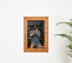 Large Mid-Century Rectangular Bamboo and Woven Rattan Italian Mirror, 1960s