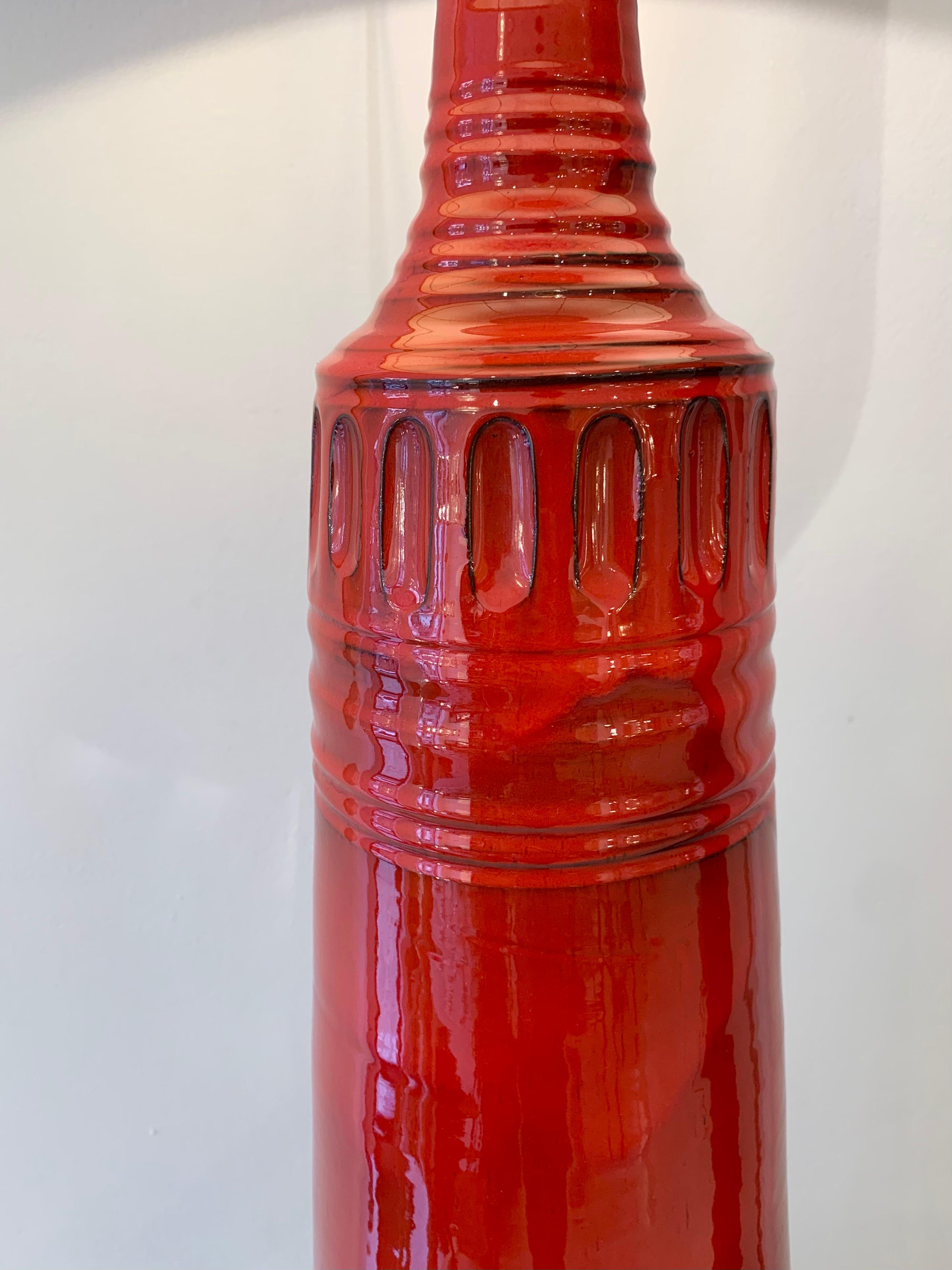 Italian Large Mid-Century Red Ceramic Lamp, 1950s For Sale