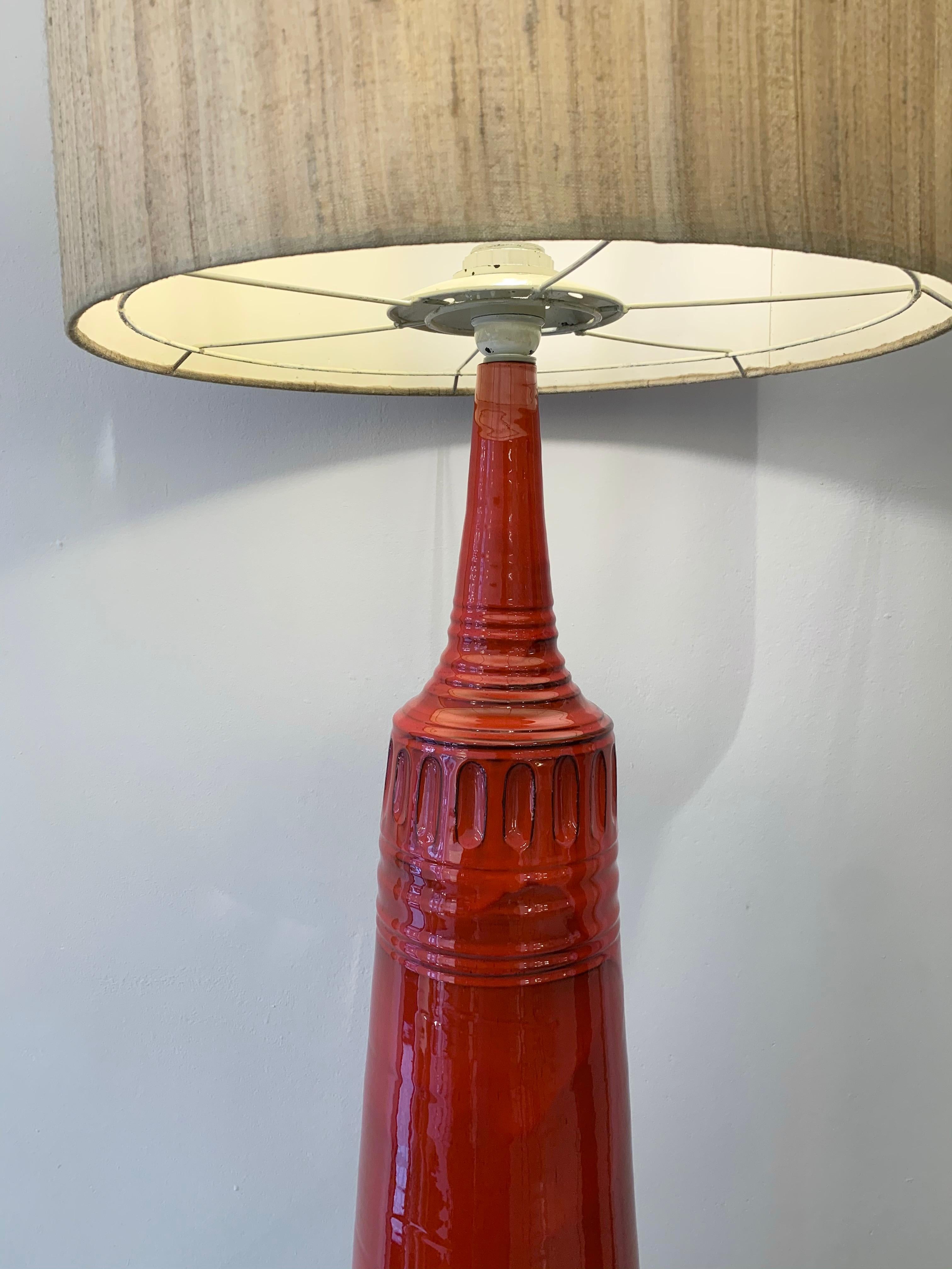 Mid-20th Century Large Mid-Century Red Ceramic Lamp, 1950s For Sale