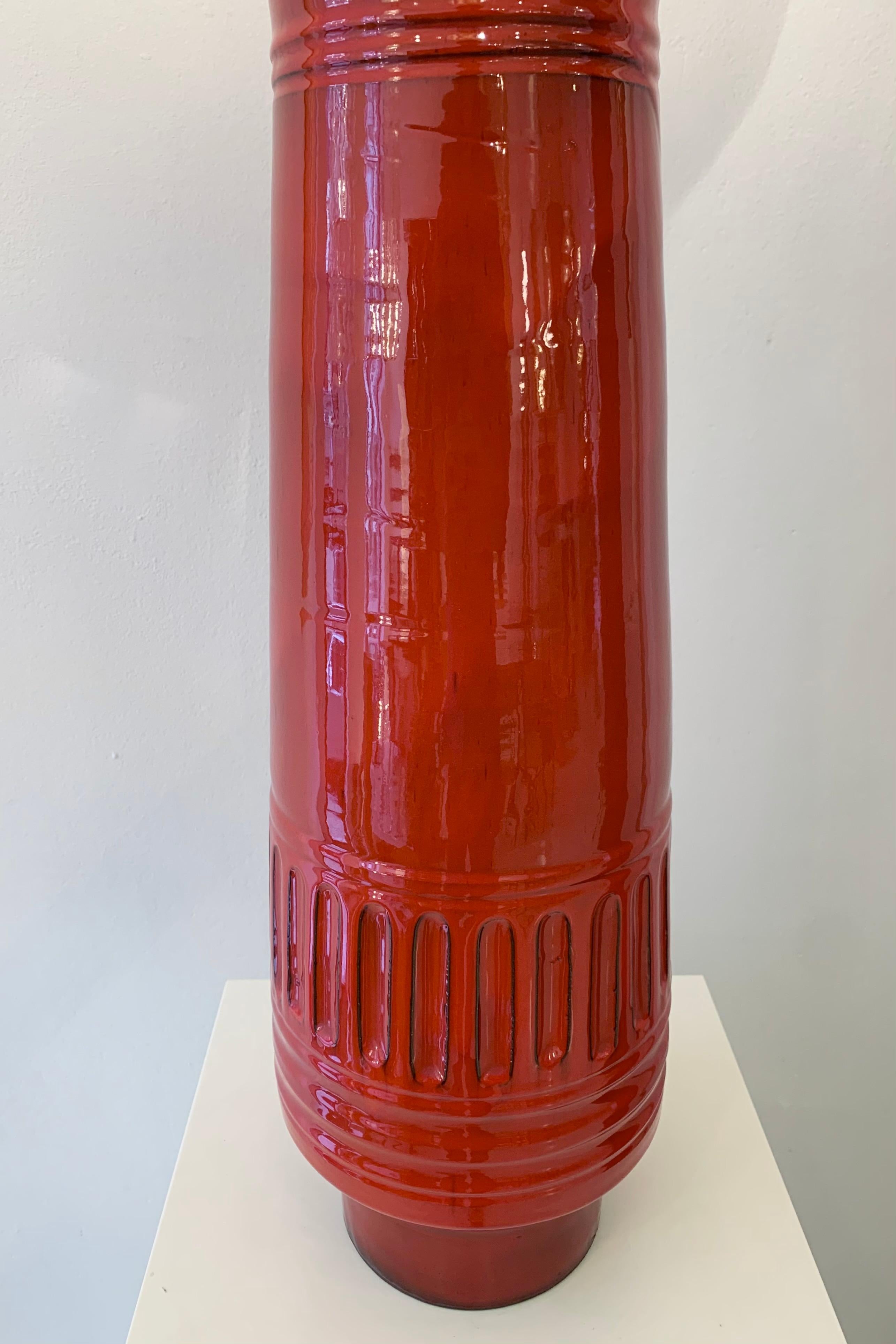 Large Mid-Century Red Ceramic Lamp, 1950s For Sale 1