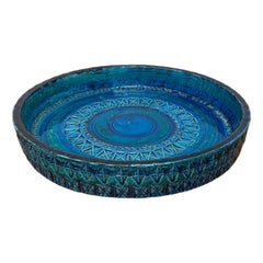 Large Mid-Century Rimini Blu Pottery Bowl by Aldo Londi for Bitossi, 1960s