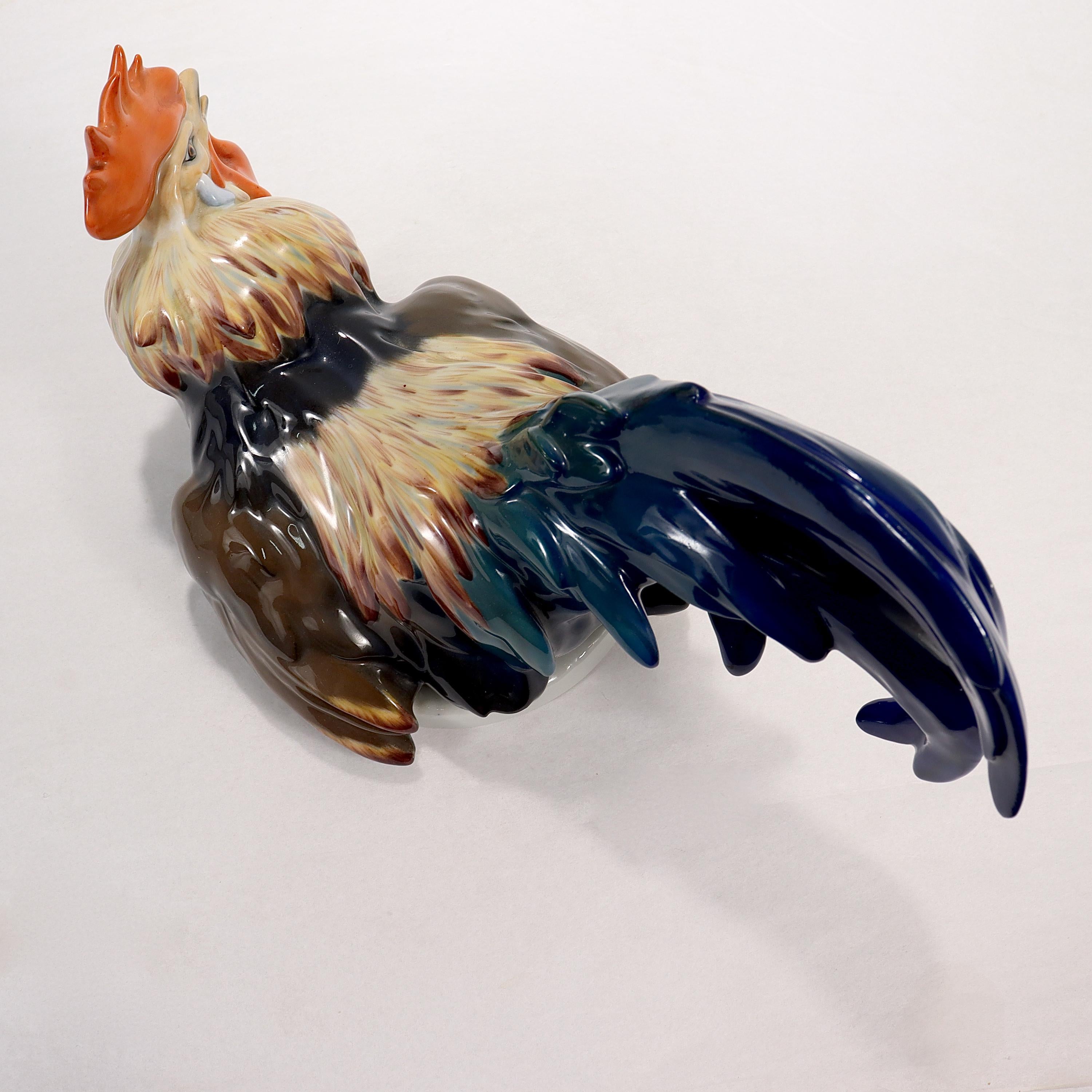 Large Mid-Century Rosenthal Porcelain Figurine of a Rooster by J. Feldtmann For Sale 2