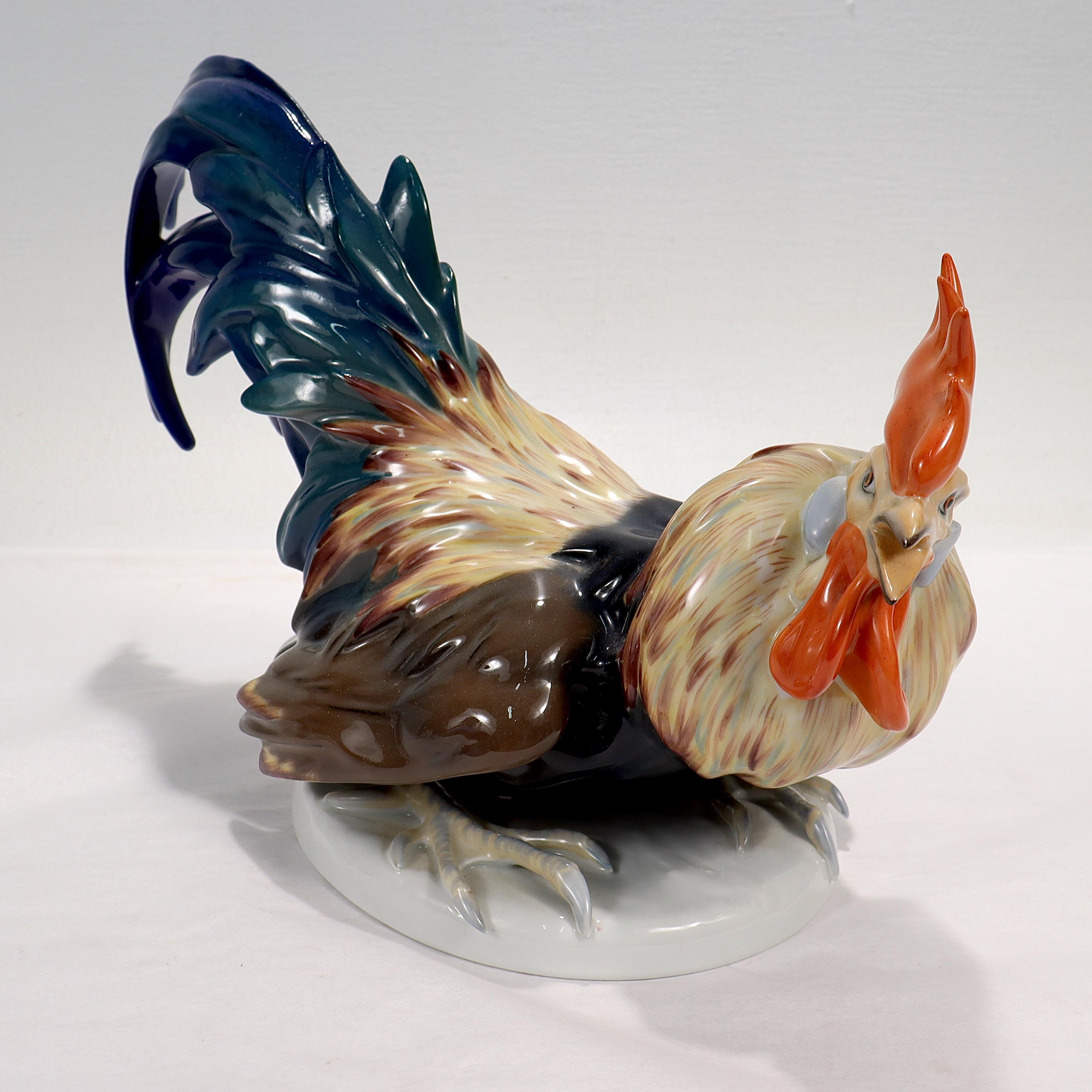 Mid-Century Modern Grande figurine en porcelaine de Rosenthal du milieu du siècle représentant un coq par J. Feldtmann en vente