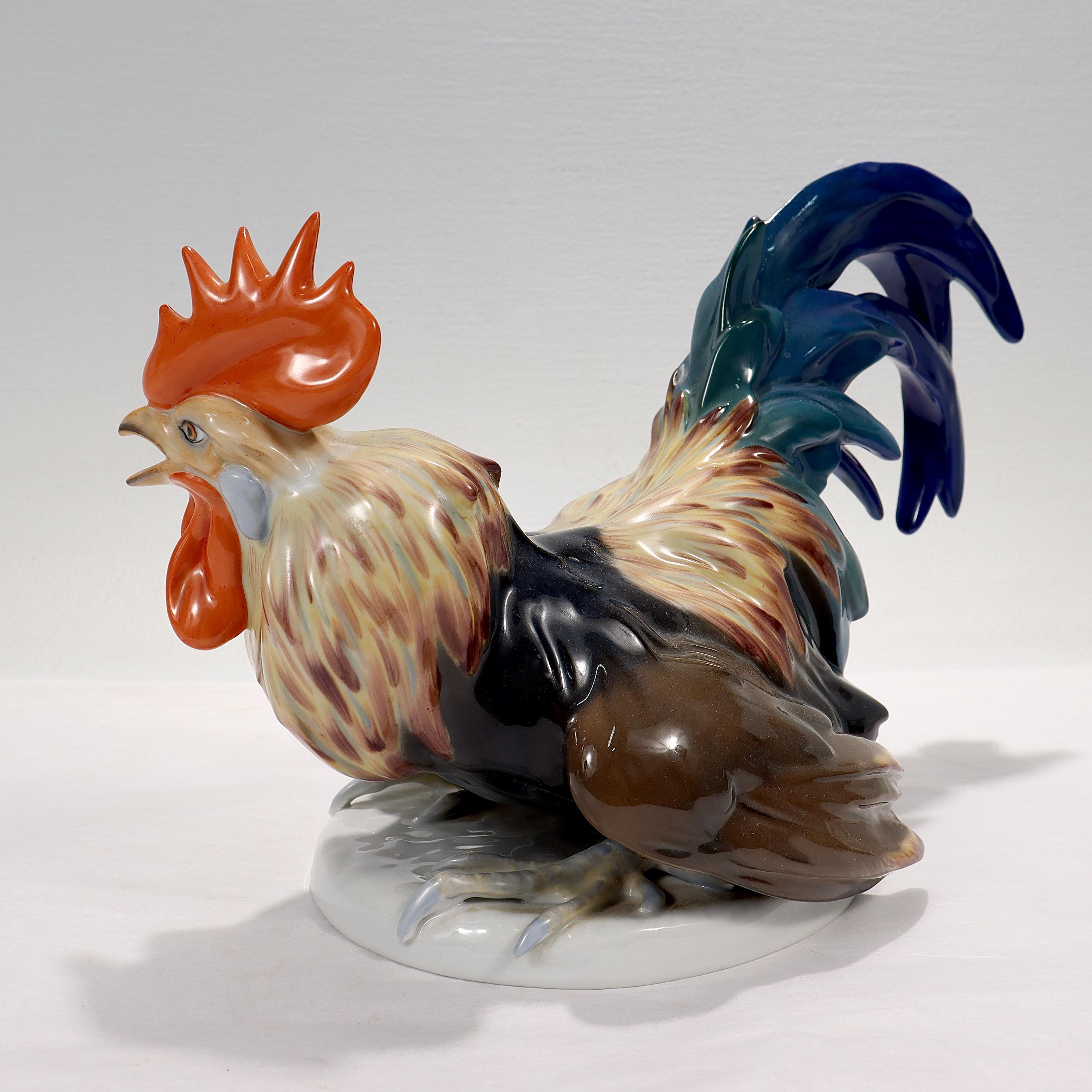 Mid-Century Modern Large Mid-Century Rosenthal Porcelain Figurine of a Rooster by J. Feldtmann For Sale