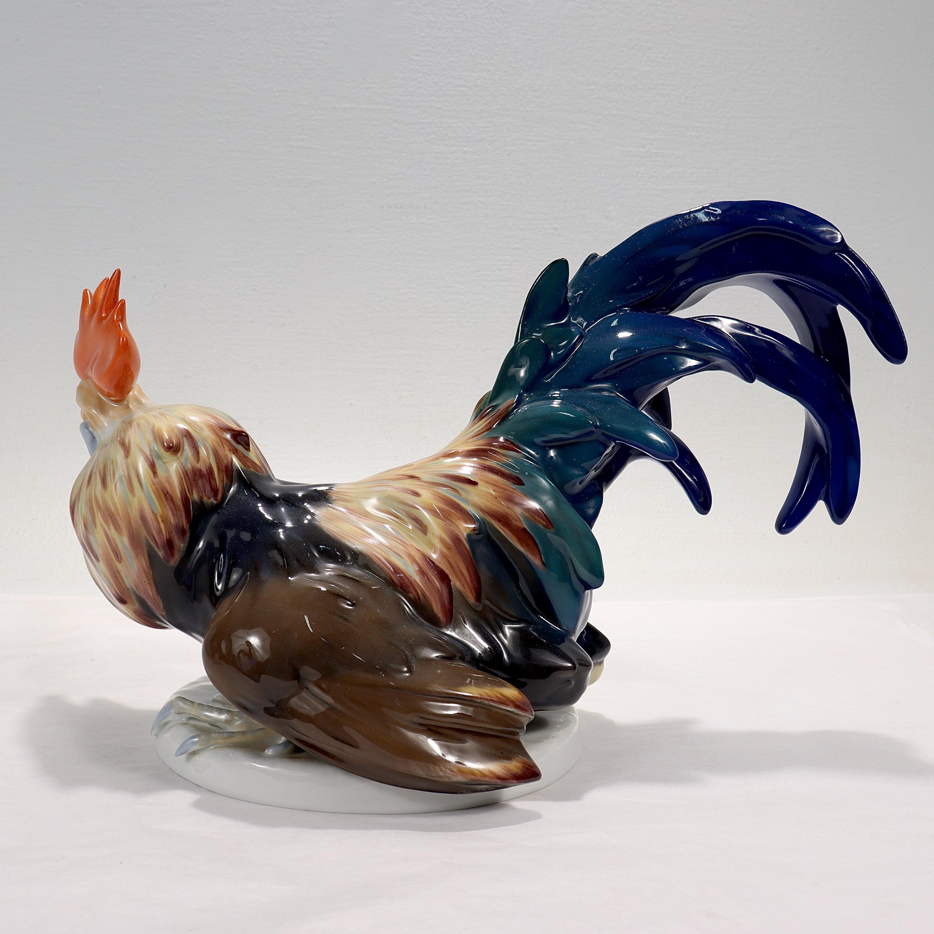 German Large Mid-Century Rosenthal Porcelain Figurine of a Rooster by J. Feldtmann For Sale