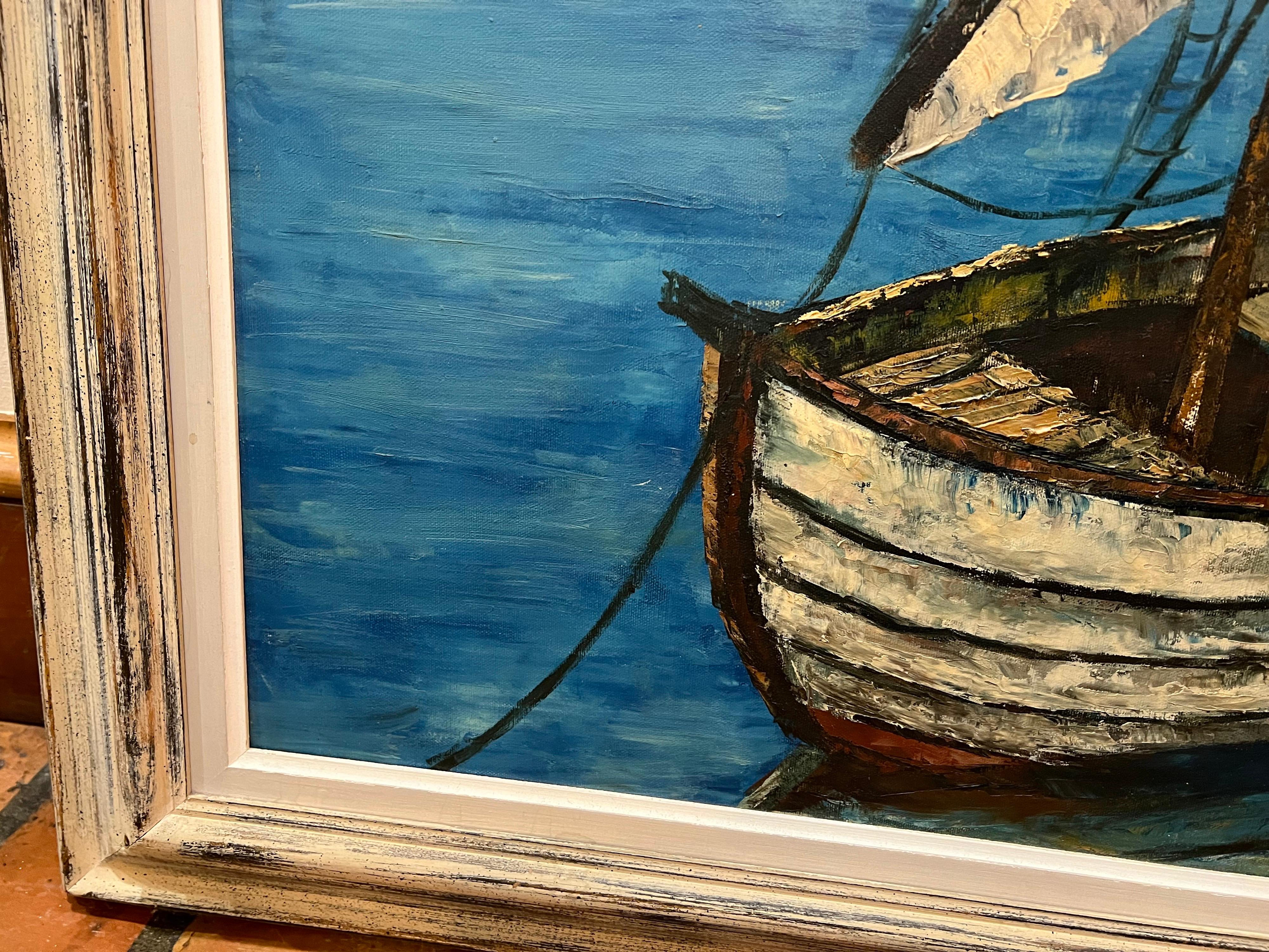 Large Mid-Century Sailboat Painting For Sale 5