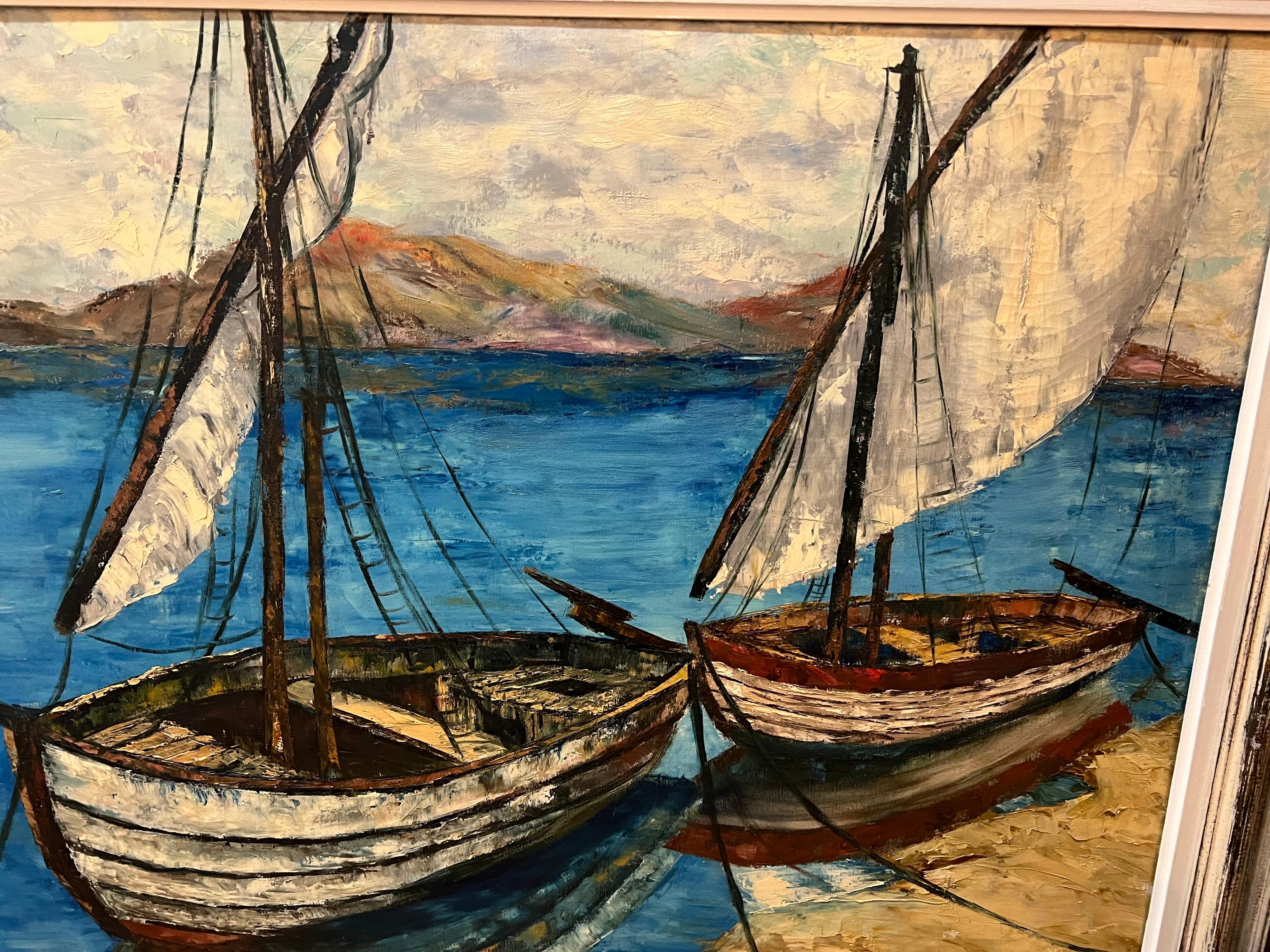 Large Mid-Century Sailboat Painting For Sale 2