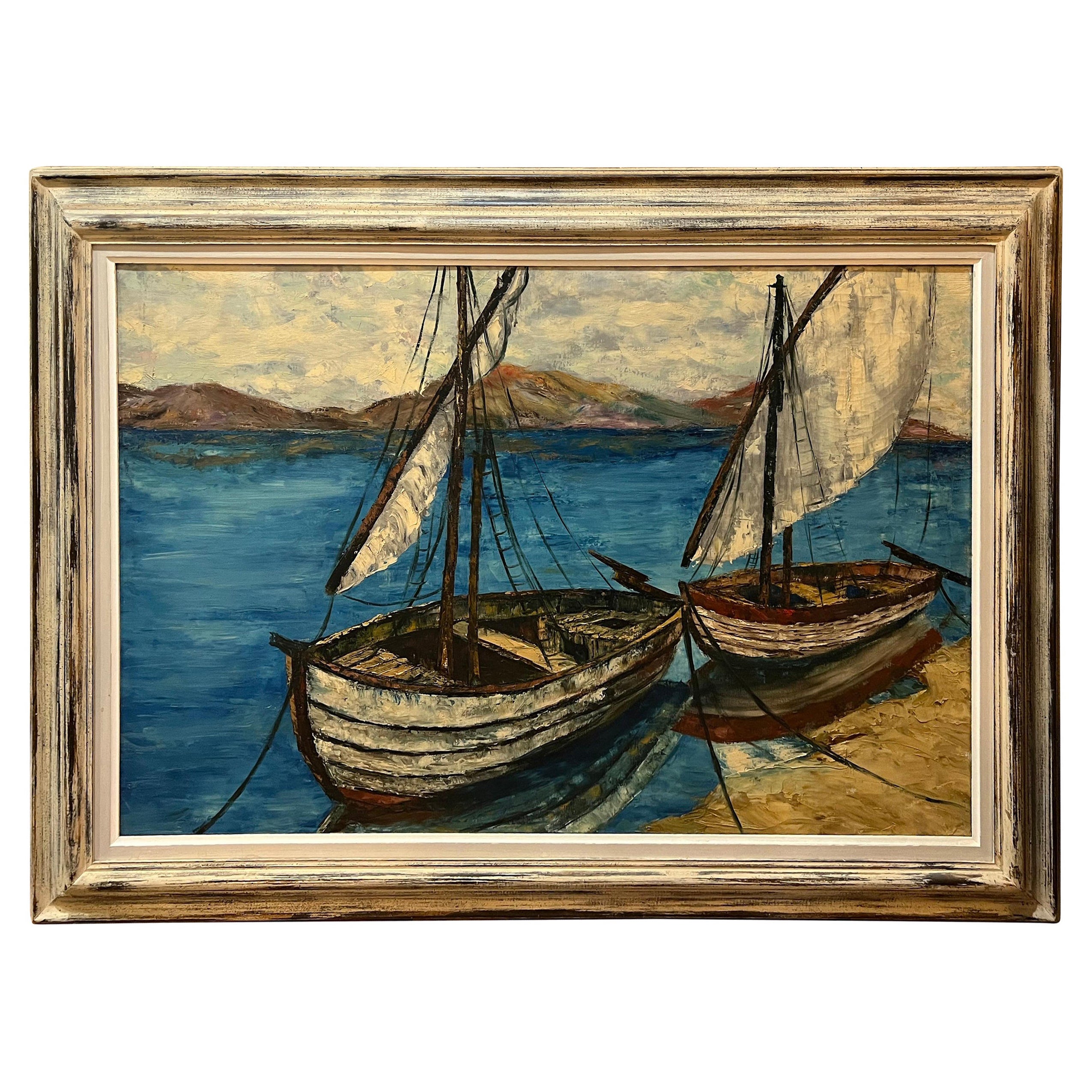 Large Mid-Century Sailboat Painting