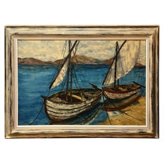 Vintage Large Mid-Century Sailboat Painting