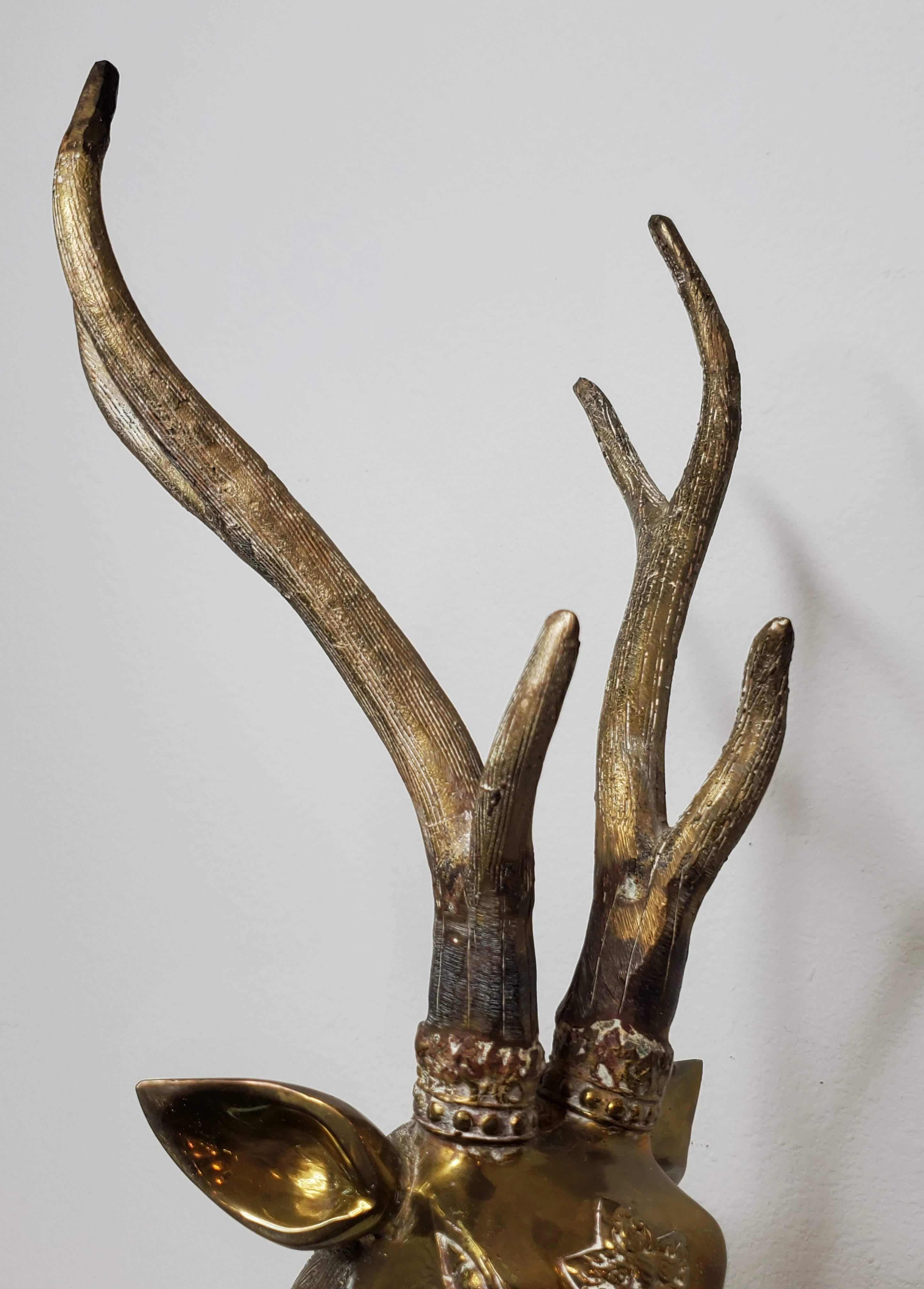Large Mid-Century Sarreid Brass Reclining Stag Deer Sculpture 5