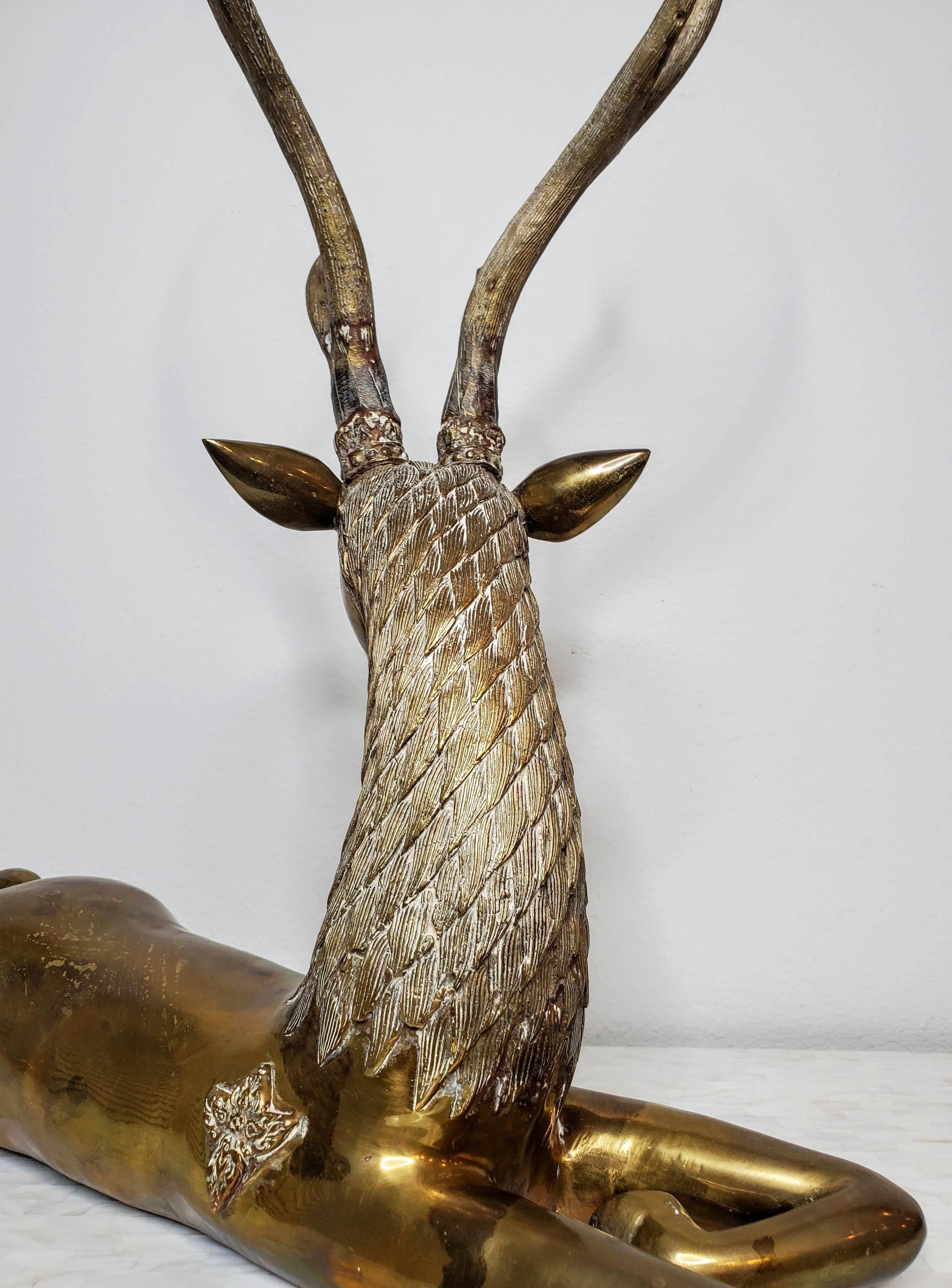 Large Mid-Century Sarreid Brass Reclining Stag Deer Sculpture 9