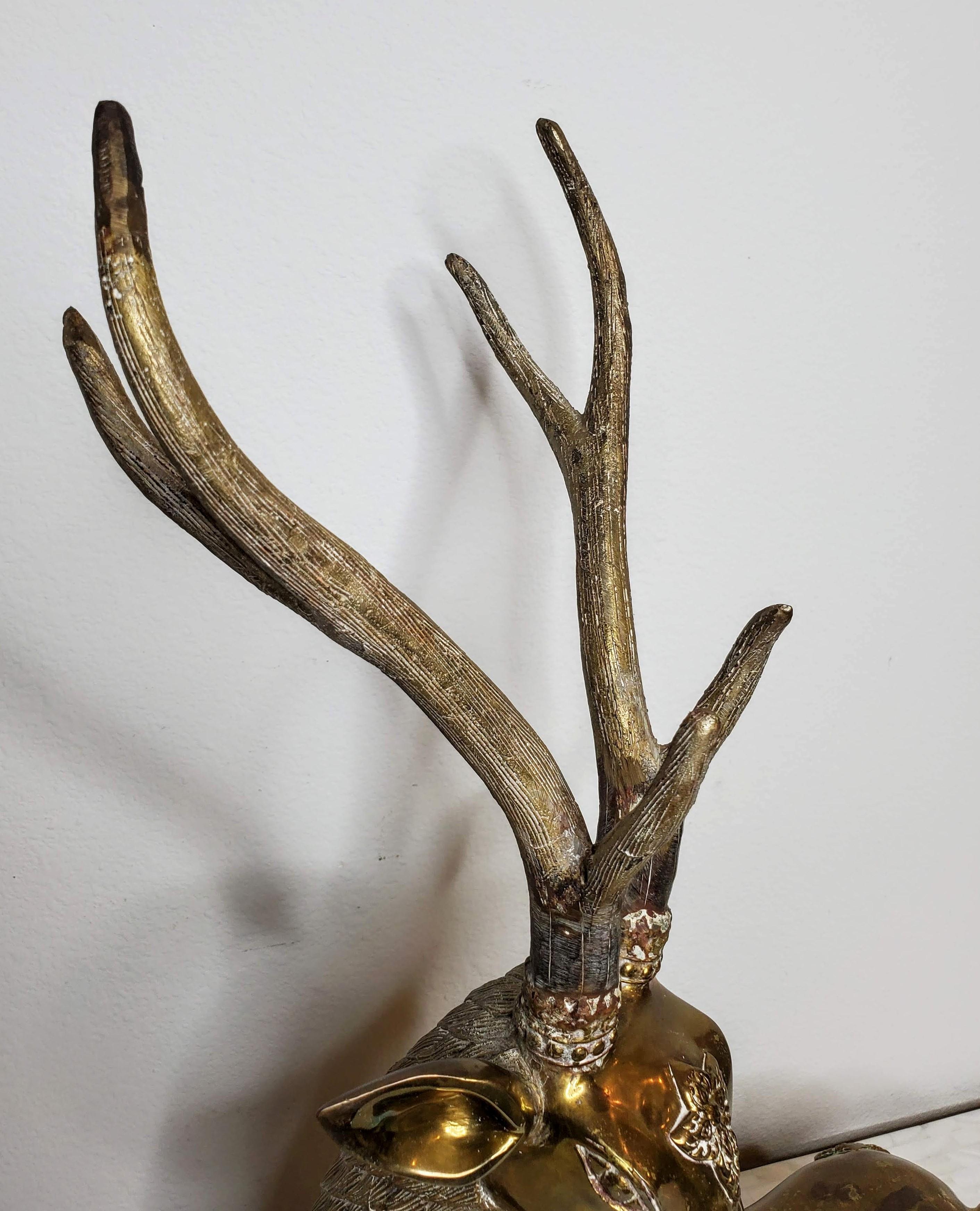 Large Mid-Century Sarreid Brass Reclining Stag Deer Sculpture 10