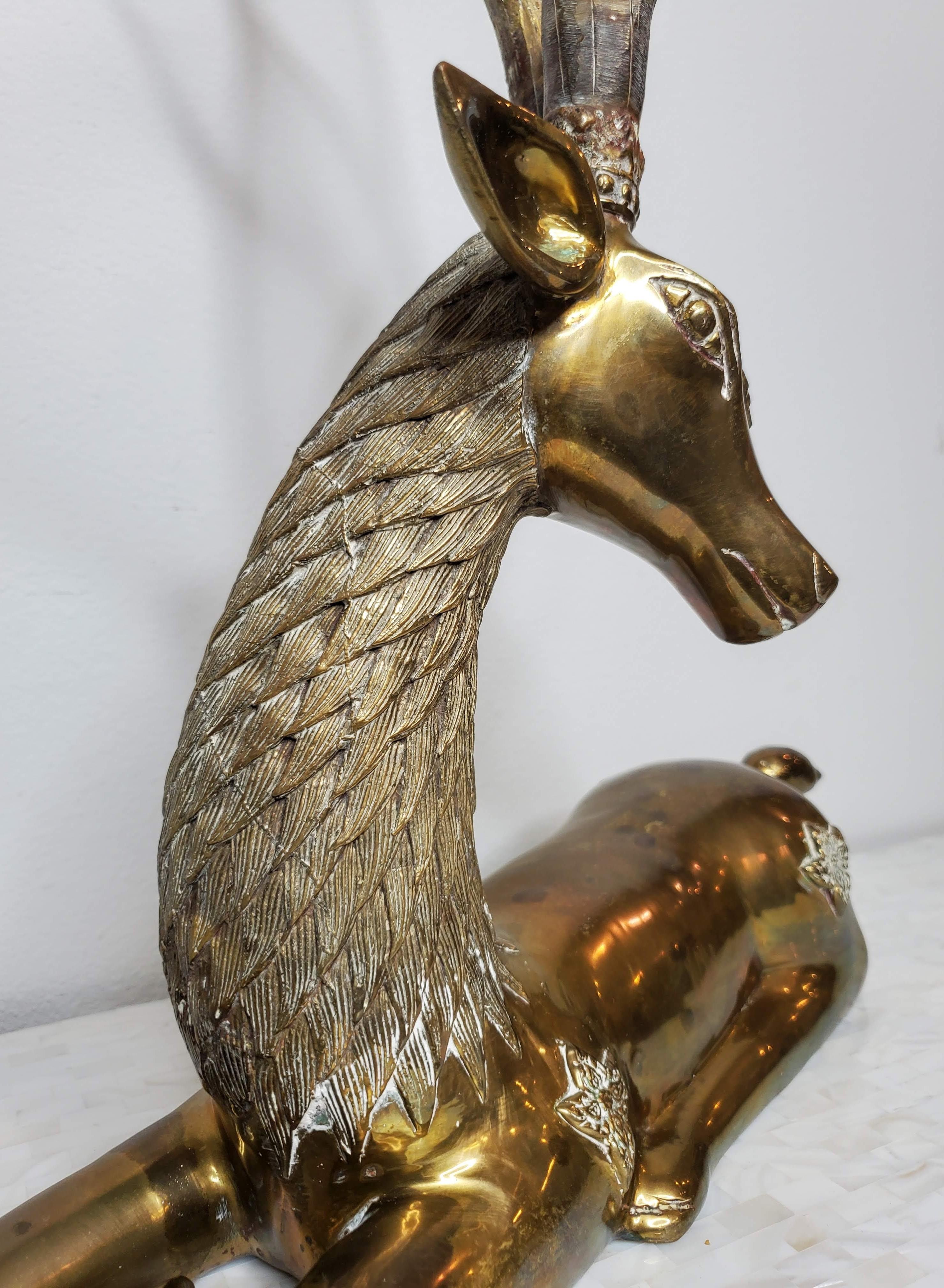 Hollywood Regency Large Mid-Century Sarreid Brass Reclining Stag Deer Sculpture