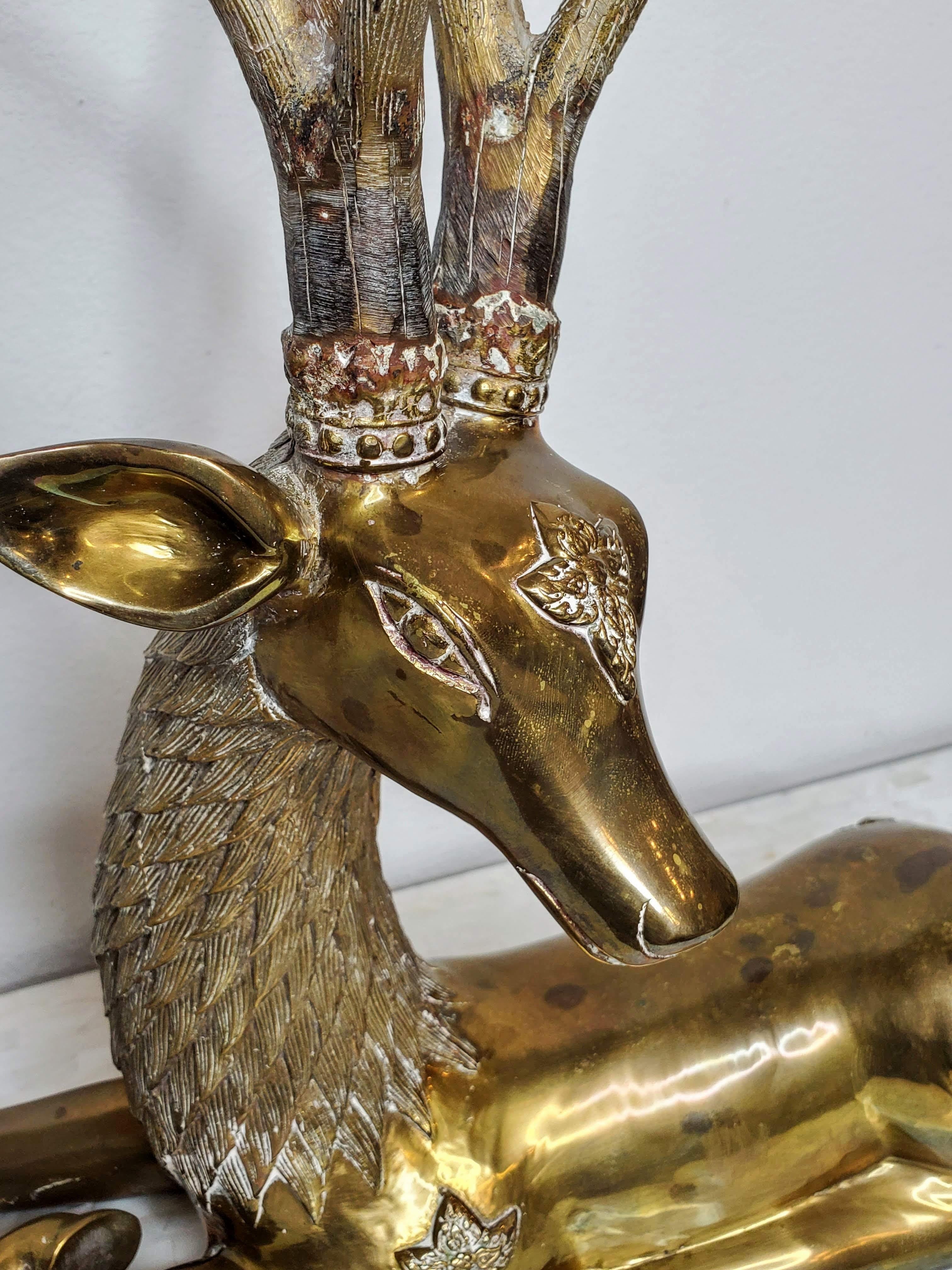 Patinated Large Mid-Century Sarreid Brass Reclining Stag Deer Sculpture