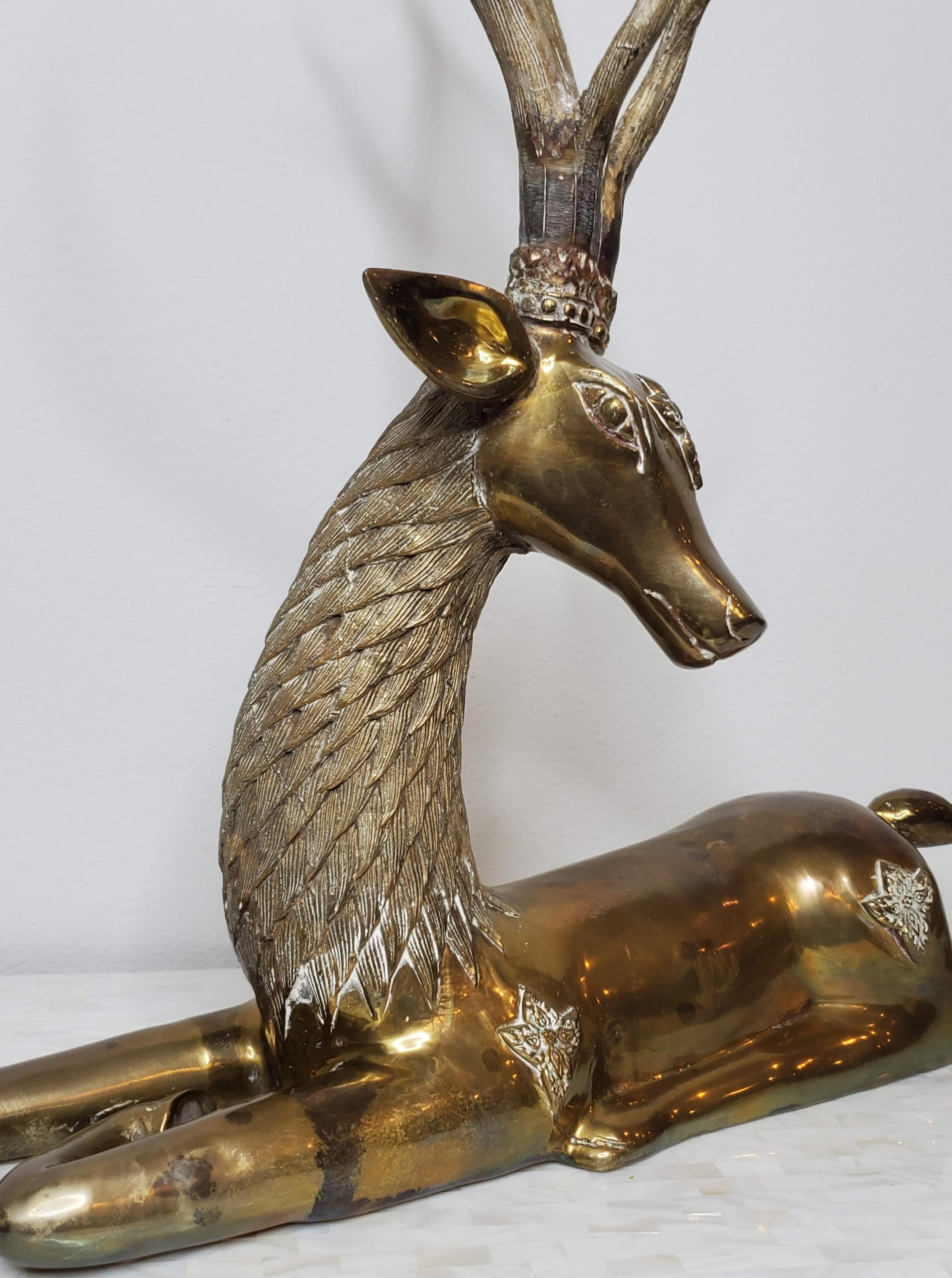 Large Mid-Century Sarreid Brass Reclining Stag Deer Sculpture In Good Condition In Forney, TX