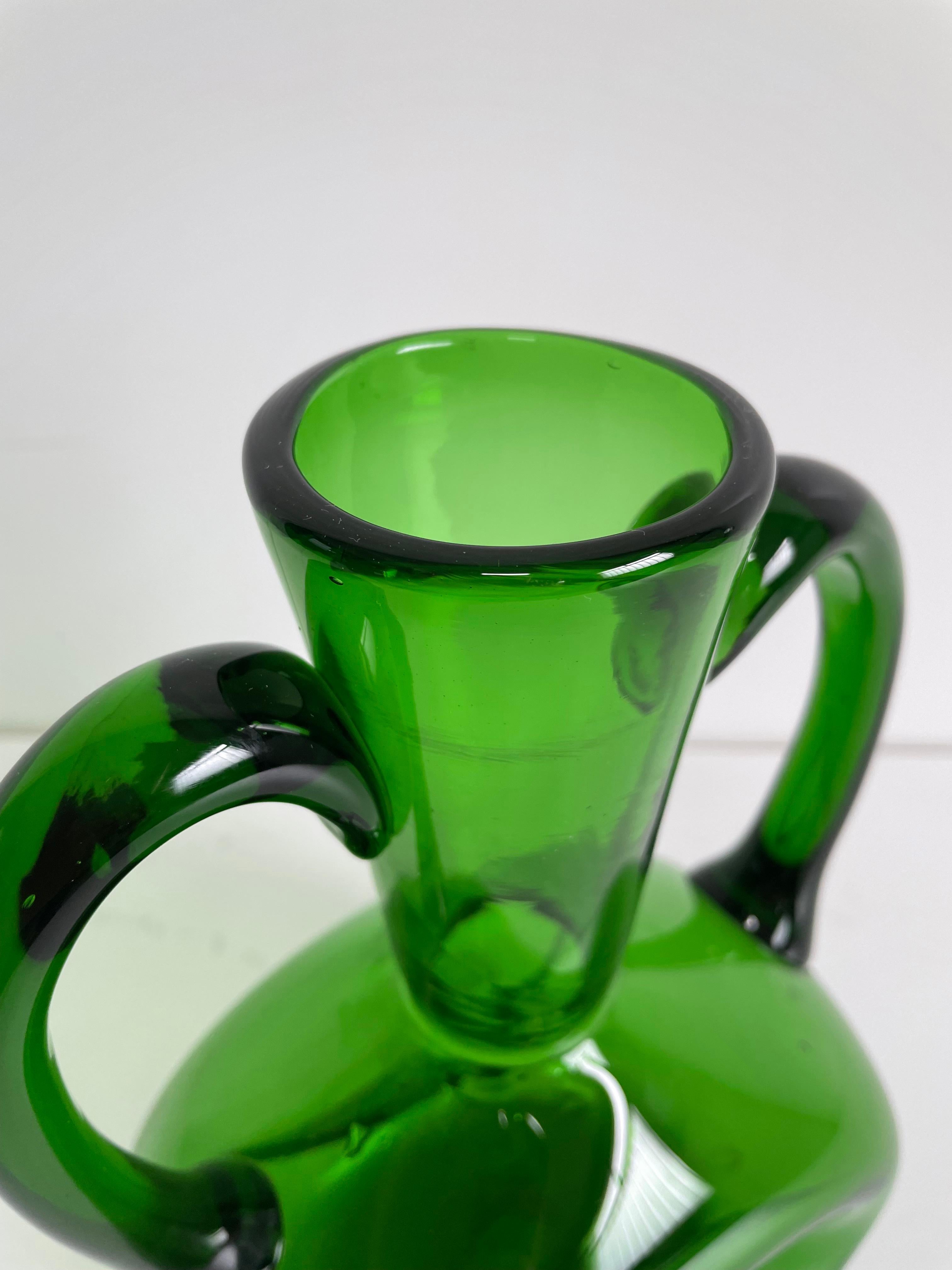 Large Mid Century Scandinavian Emerald Green Blown Glass Vase, 1960s/1970s 6