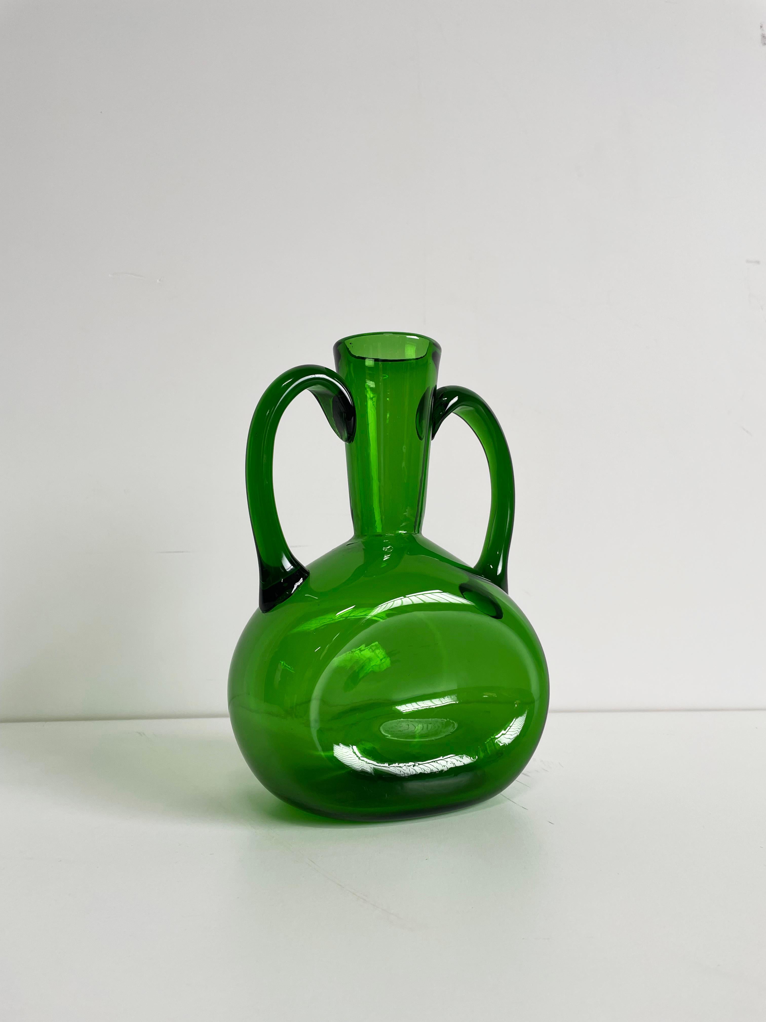 Mid-Century Modern Large Mid Century Scandinavian Emerald Green Blown Glass Vase, 1960s/1970s