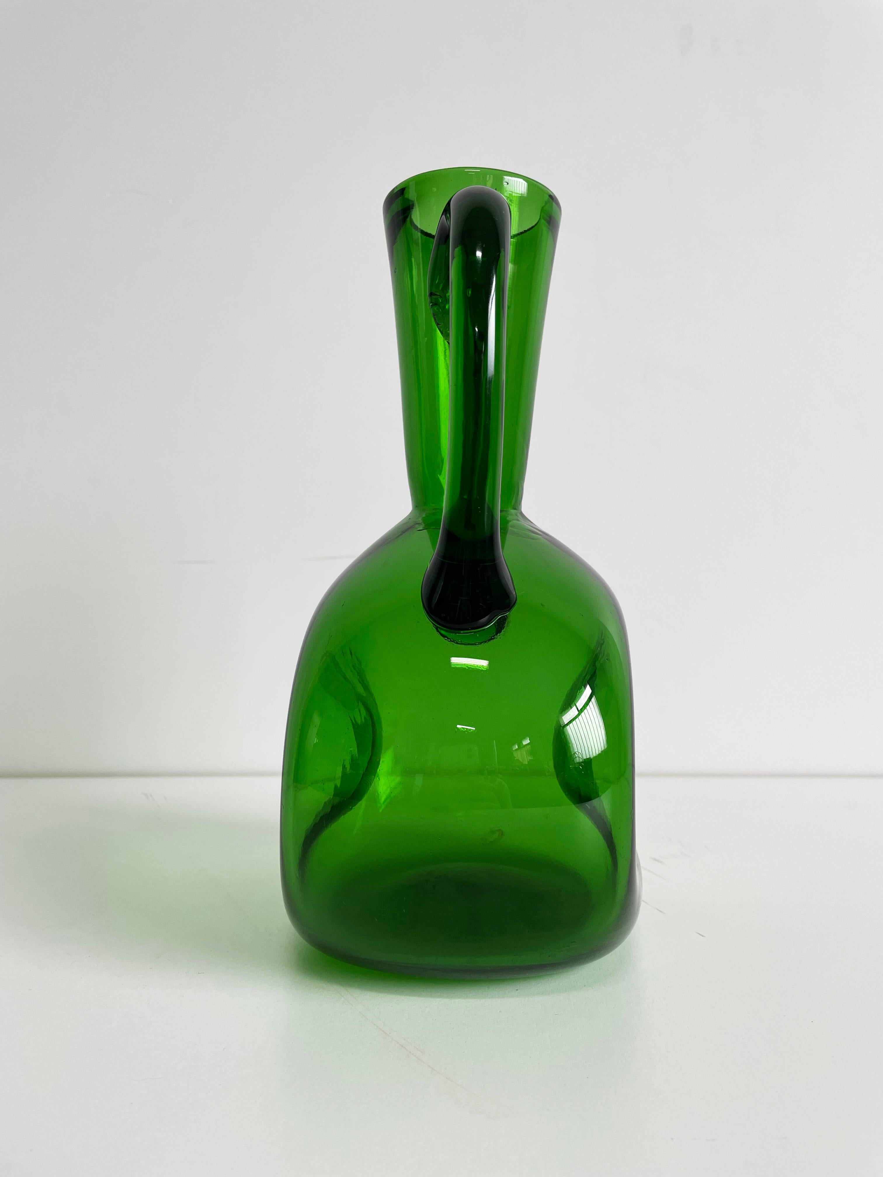 20th Century Large Mid Century Scandinavian Emerald Green Blown Glass Vase, 1960s/1970s