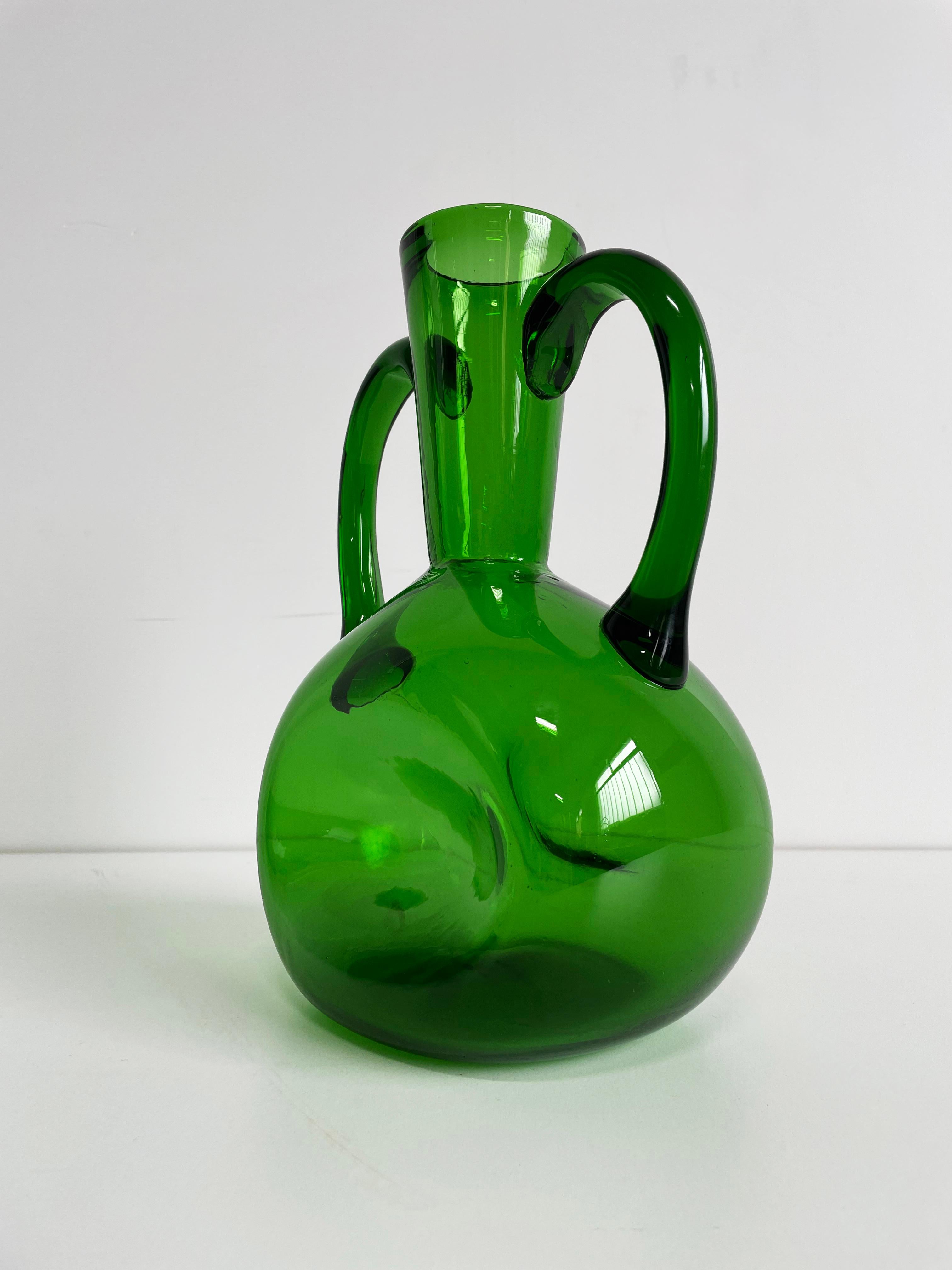 Large Mid Century Scandinavian Emerald Green Blown Glass Vase, 1960s/1970s 1