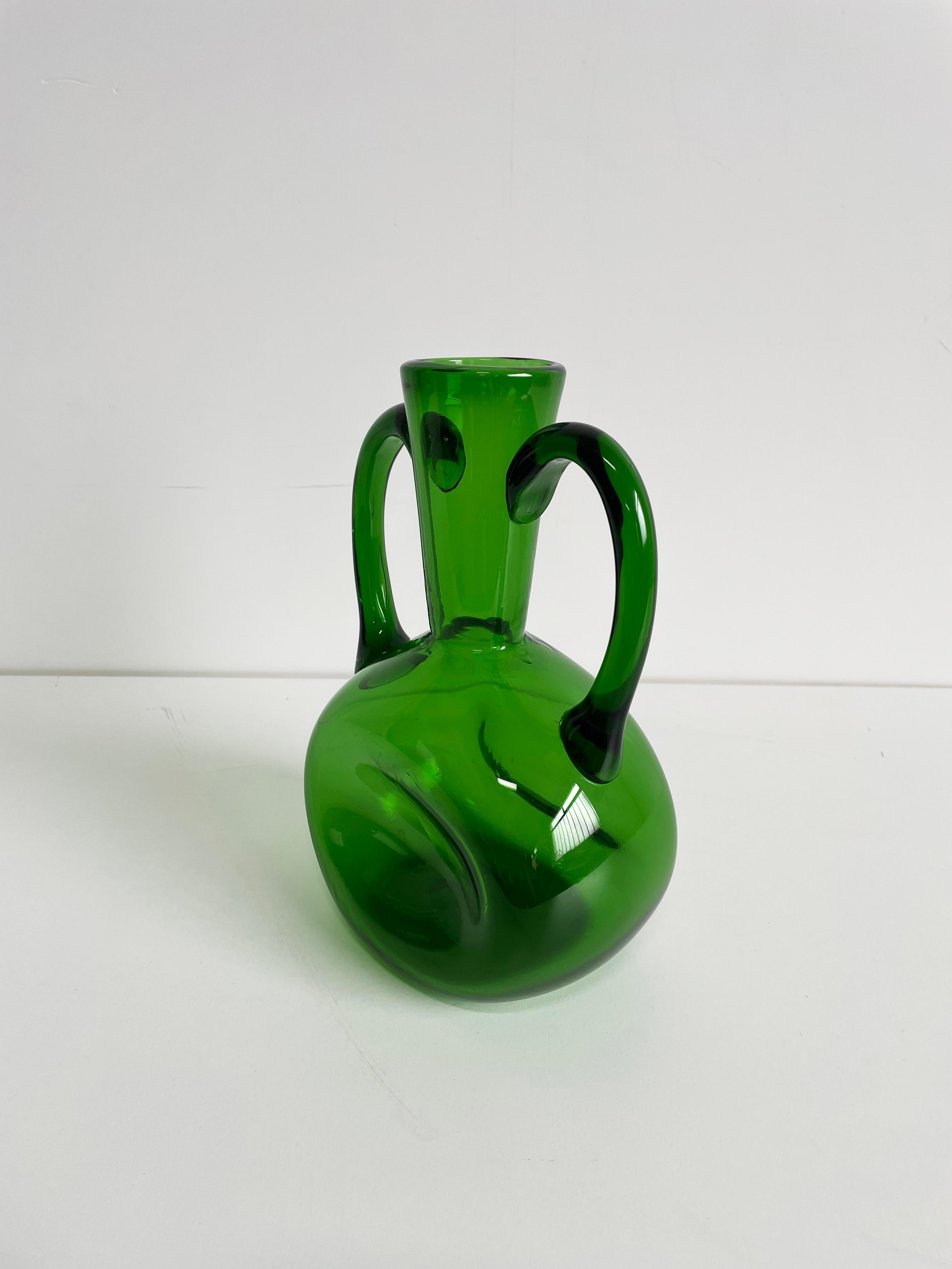 Large Mid Century Scandinavian Emerald Green Blown Glass Vase, 1960s/1970s 2