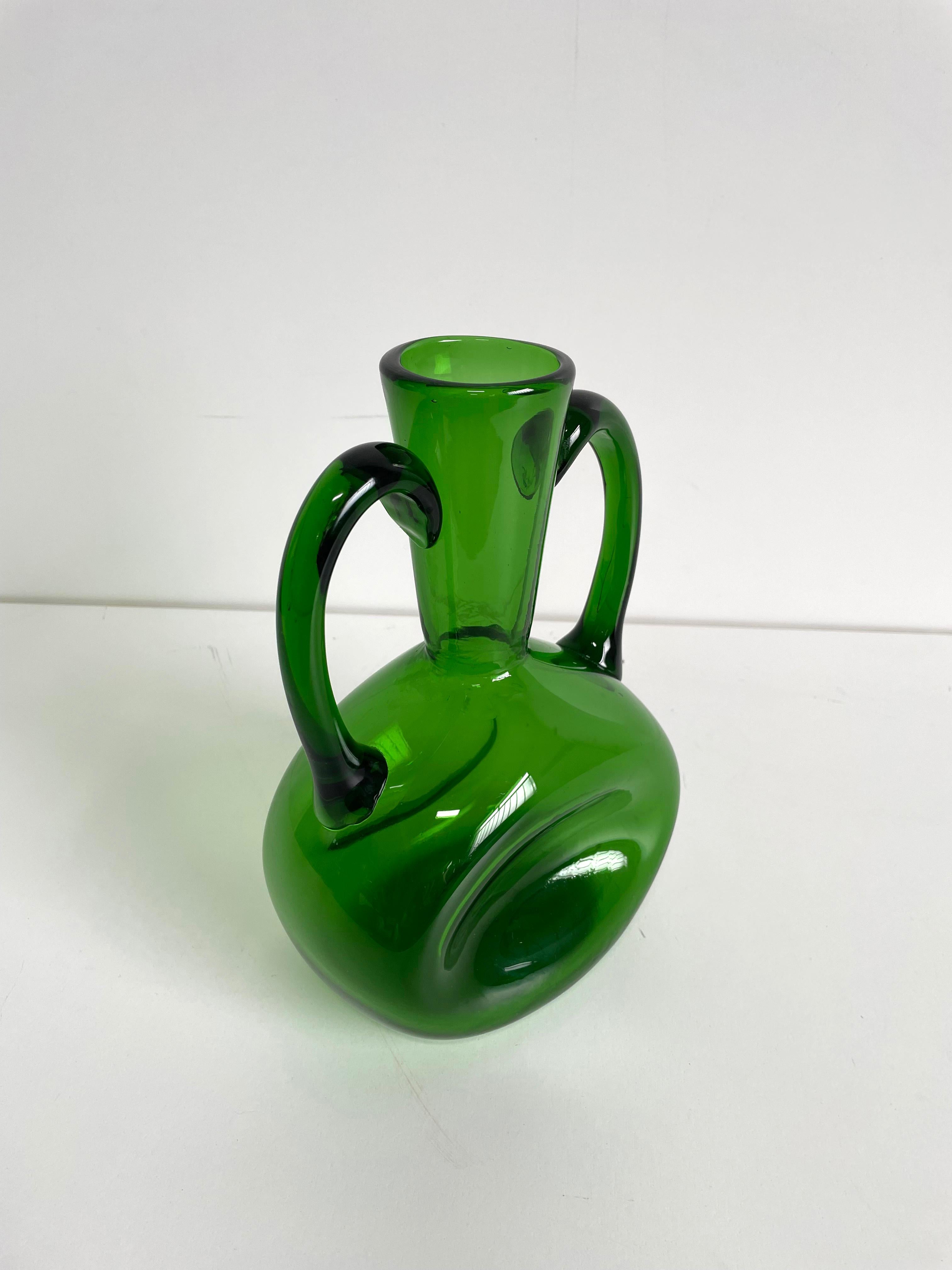 Large Mid Century Scandinavian Emerald Green Blown Glass Vase, 1960s/1970s 3