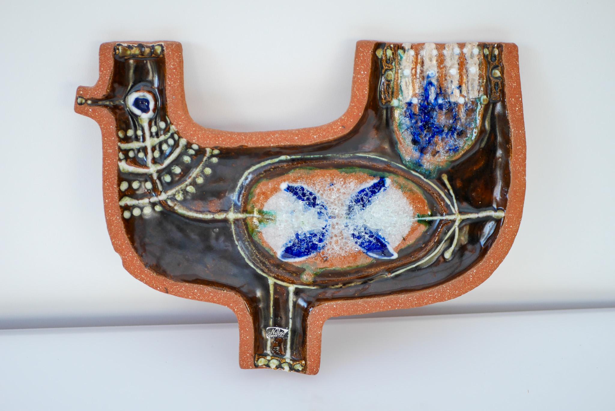 Glazed Large Mid-Century Scandinavian Modern pottery Wall Decoration, Nittsjö Sweden For Sale