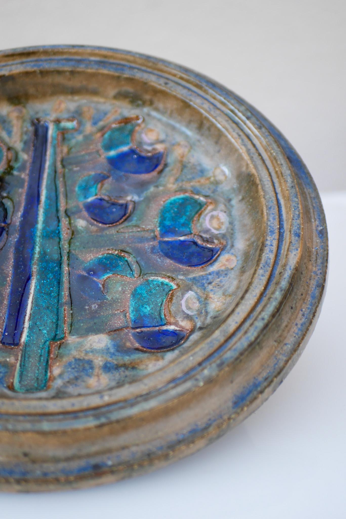 Glazed Large Mid-Century Scandinavian Modern Wall Plate, Nittsjö Sweden For Sale