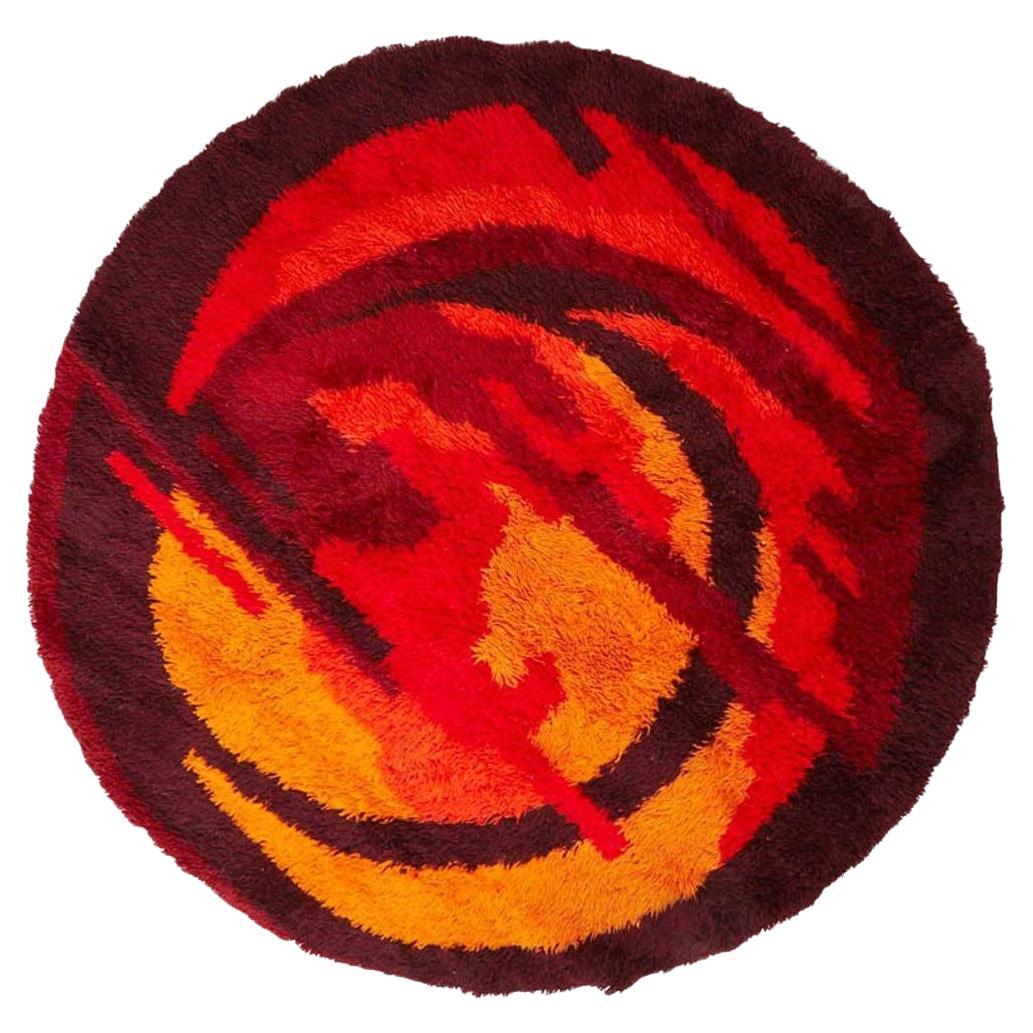 Large Mid-Century Scandinavian Round Rug by Rya