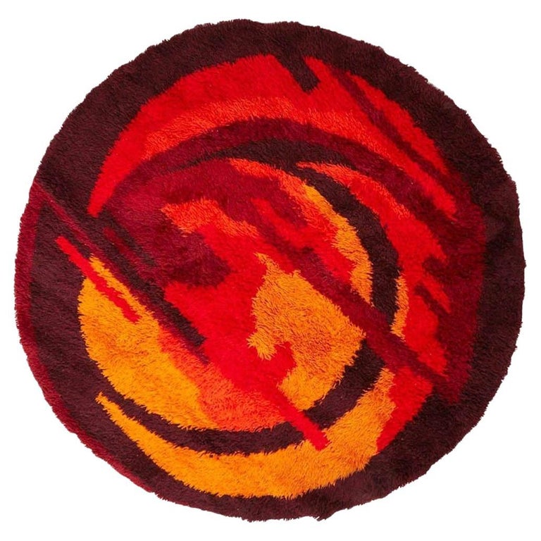 Large MidCentury Scandinavian Round Rug by Rya at 1stDibs
