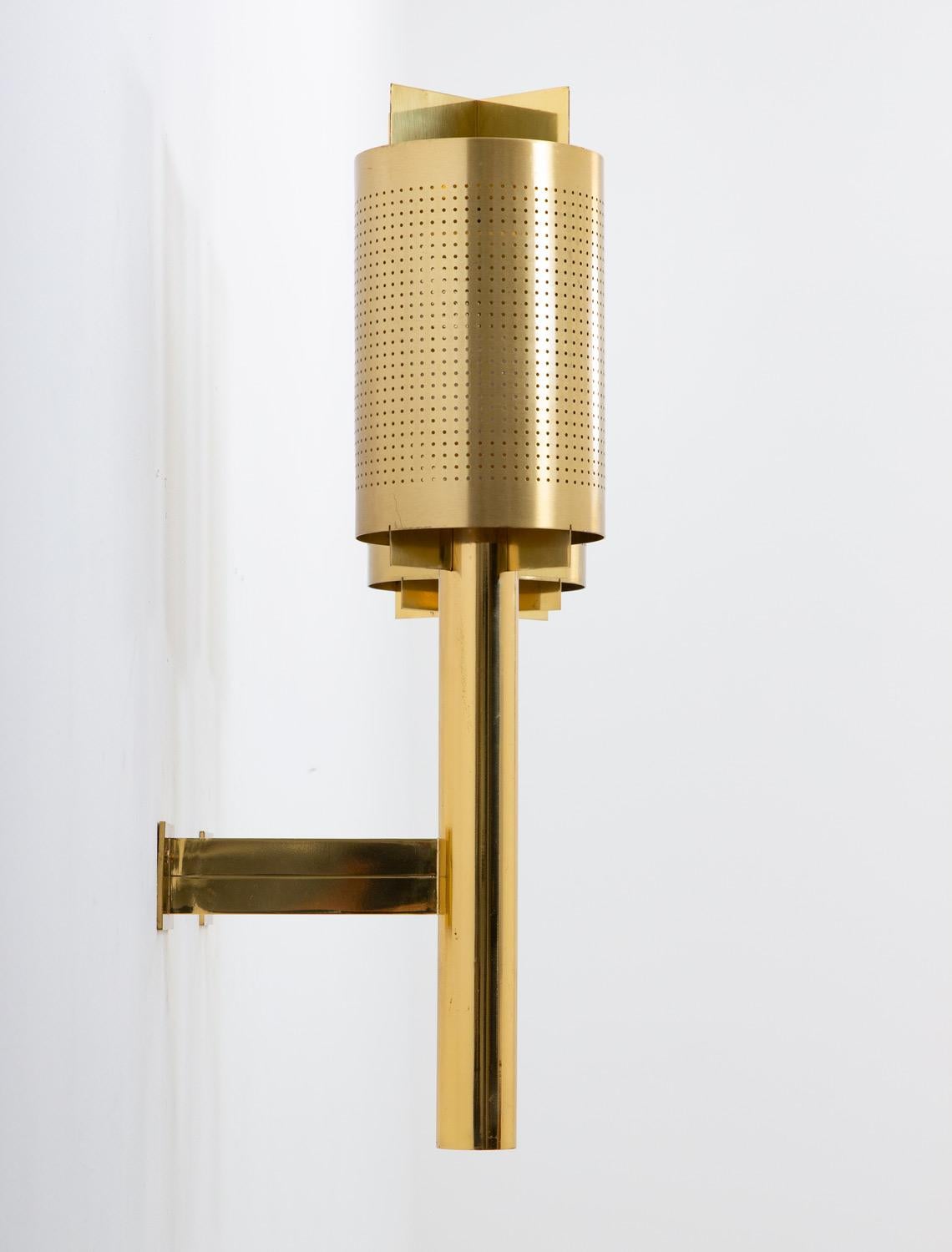 Large Midcentury Scandinavian Wall Sconces in Perforated Brass In Good Condition For Sale In Karlstad, SE