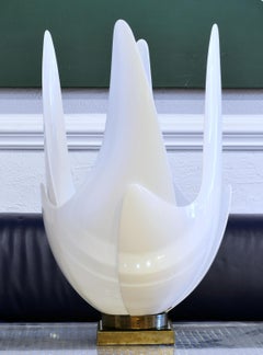 Large Midcentury Sculptural Blossoming White Tulip Lamp by Roger Rougier
