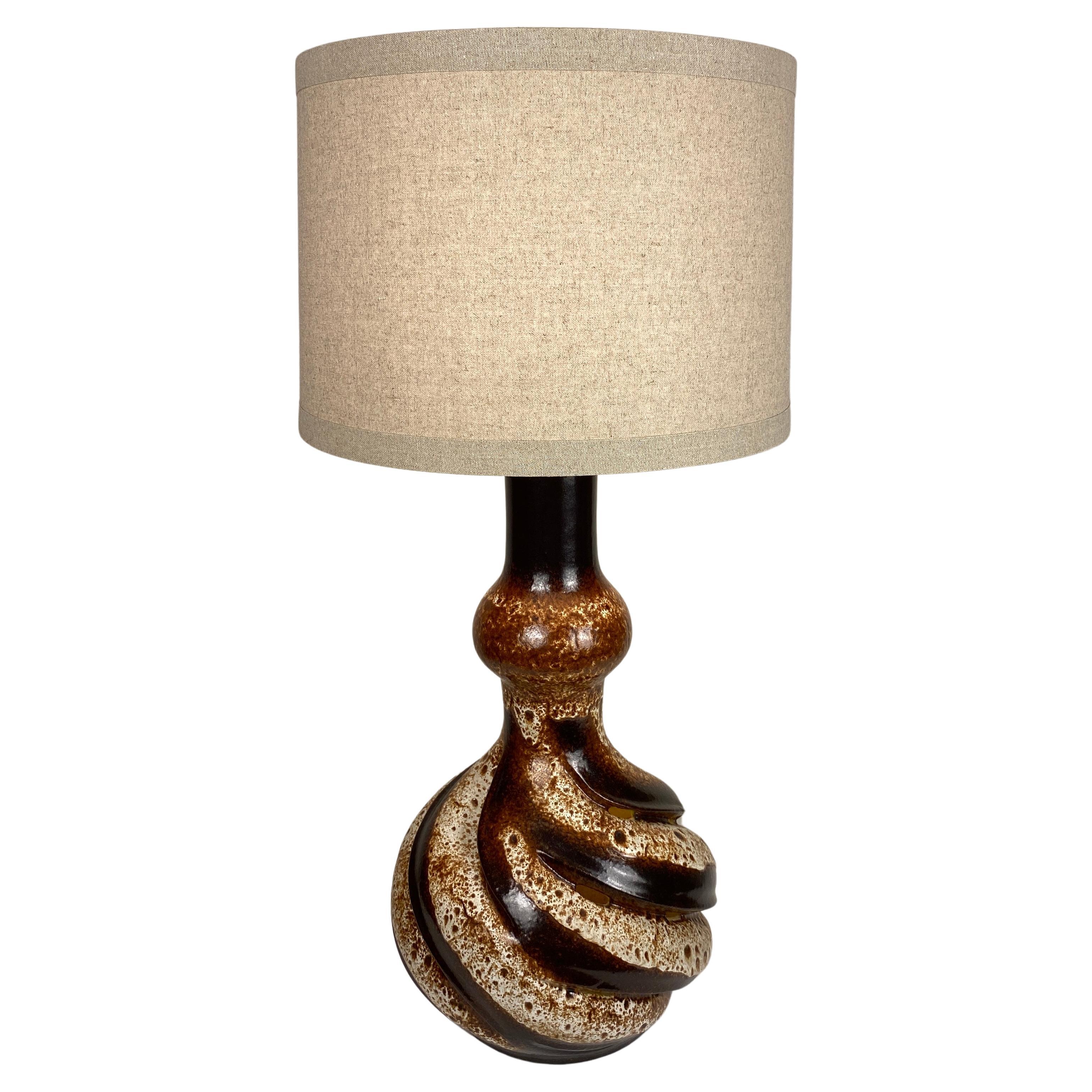Large Mid-Century Sculptural Ceramic Table Lamp Beige & Brown For Sale