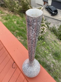 Large Mid Century Silver Crackle Vase by Royal Haeger