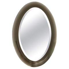 Large Mid-Century Smoked Oval Wall Mirror Attributed To Fontana Arte, 1960s
