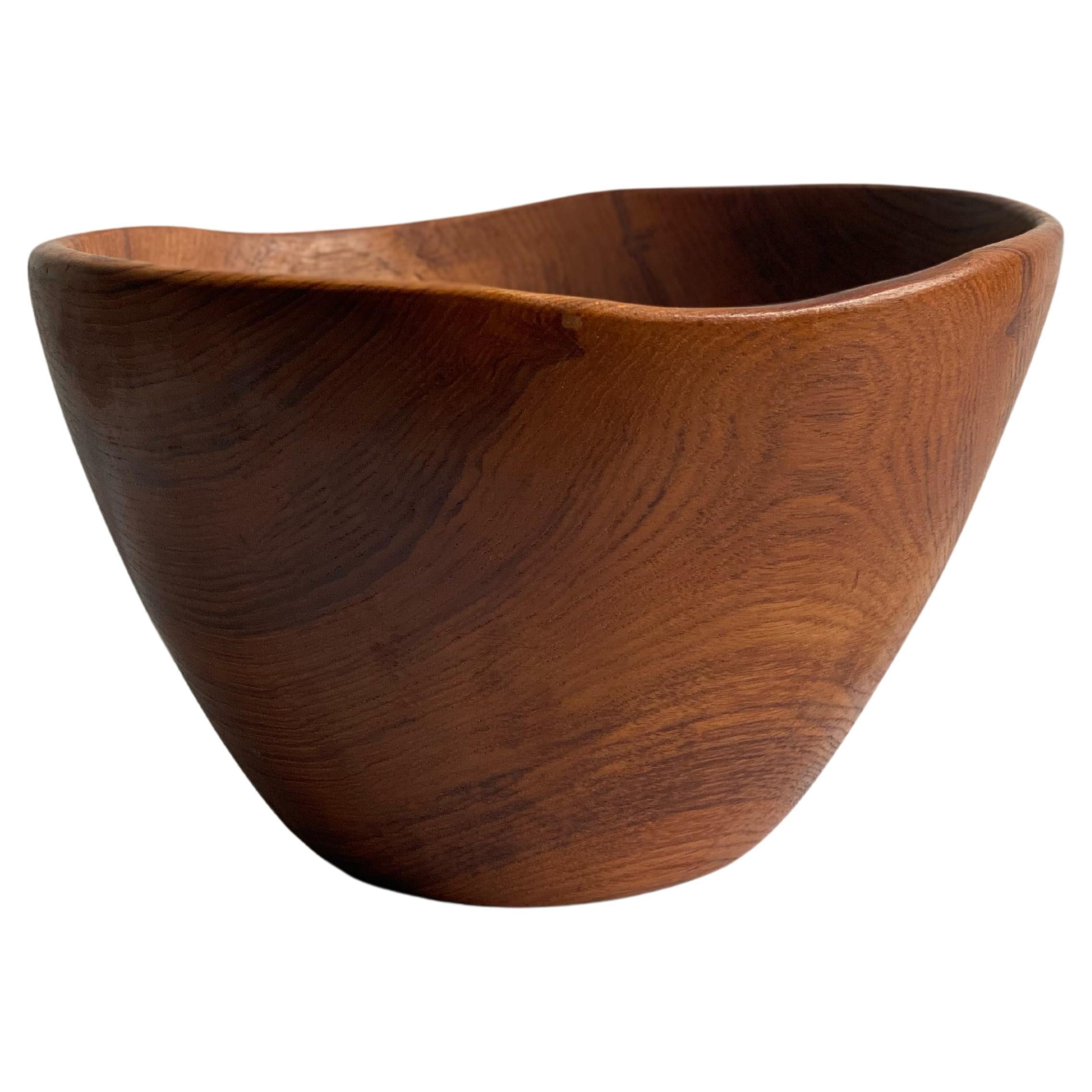 Large Midcentury Solid Teak Bowl For Sale