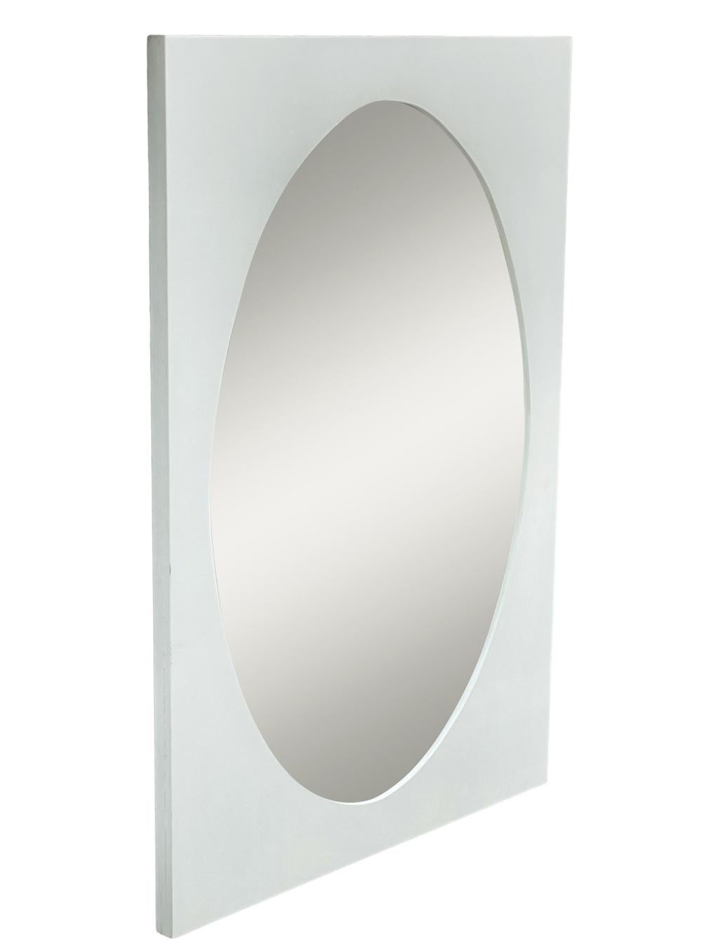 Large Mid Century Space Age Modern Rectangular Wall Mirror with Oval Mirror In Good Condition For Sale In Philadelphia, PA