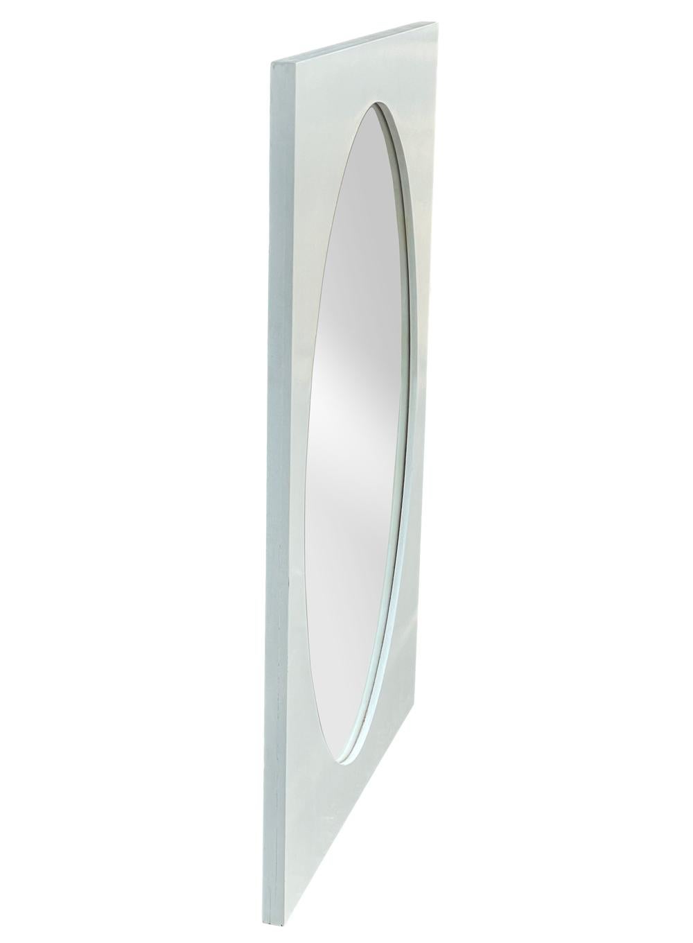 Large Mid Century Space Age Modern Rectangular Wall Mirror with Oval Mirror For Sale 1