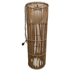 Large Mid-century Split Stick Reed Rattan Hanging Cylinder Chandelier Pendant