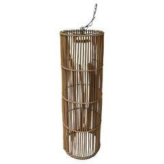 Large Mid-century Split Stick Reed Rattan Hanging Cylinder Chandelier Pendant