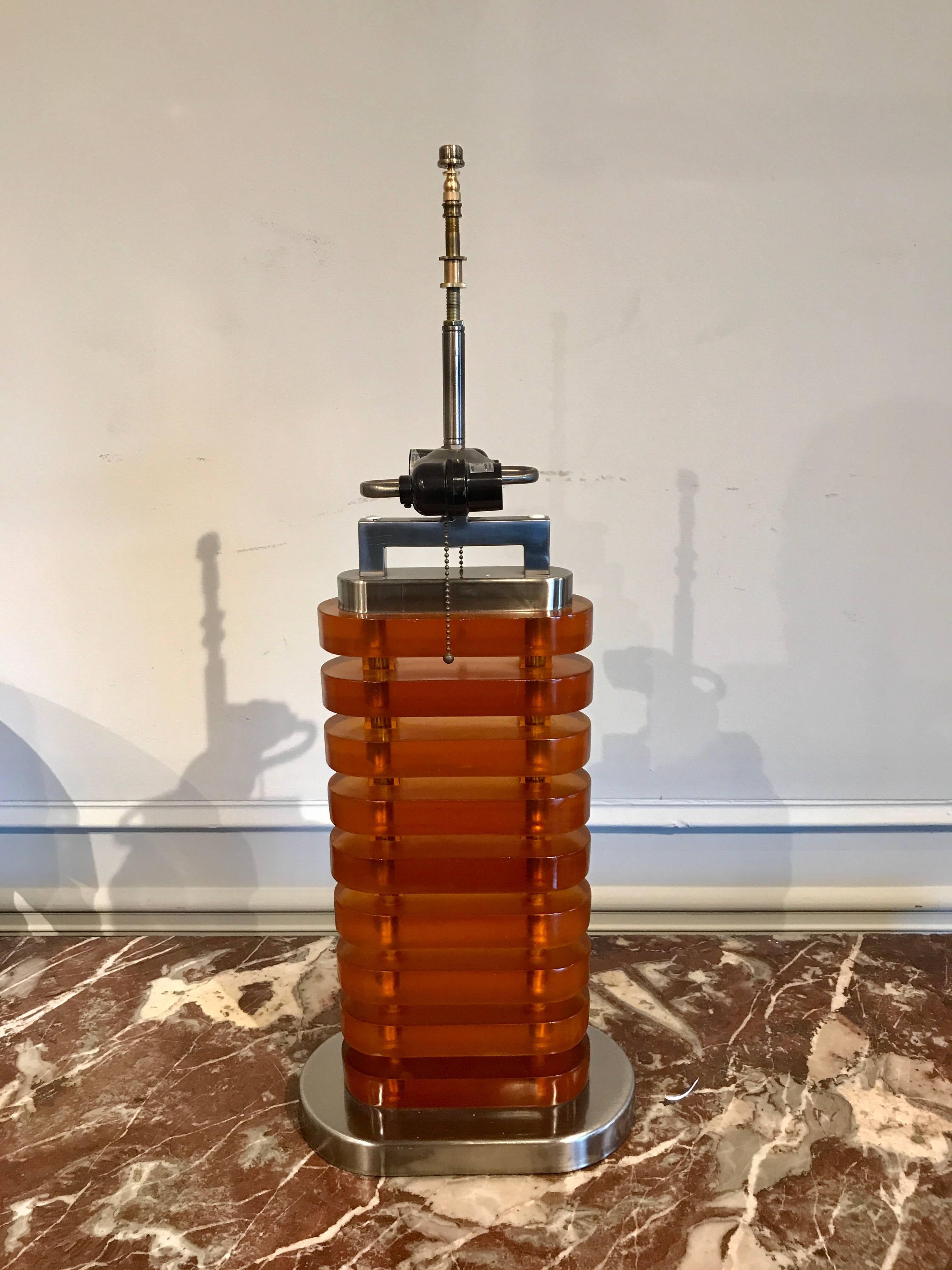 Mid-Century Modern Large Midcentury Stacked Amber Lucite Lamp