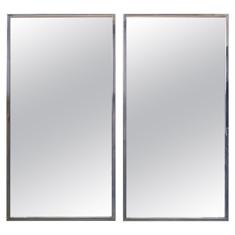 Large Midcentury Stainless Steel Framed Mirrors, a Pair at 1stDibs