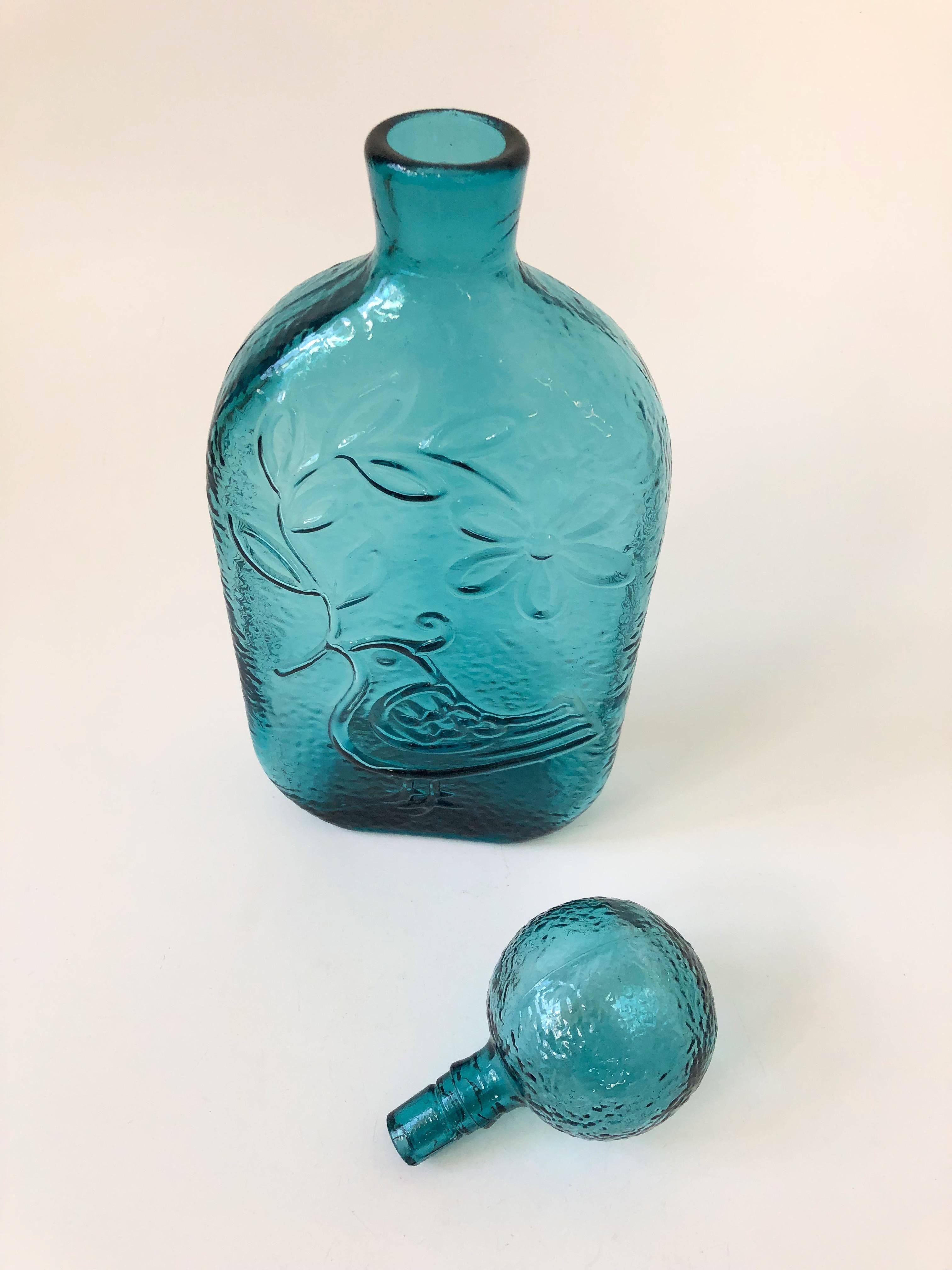 Large Mid Century Stelvia Italy Blue Glass Decanter by Wayne Husted 1