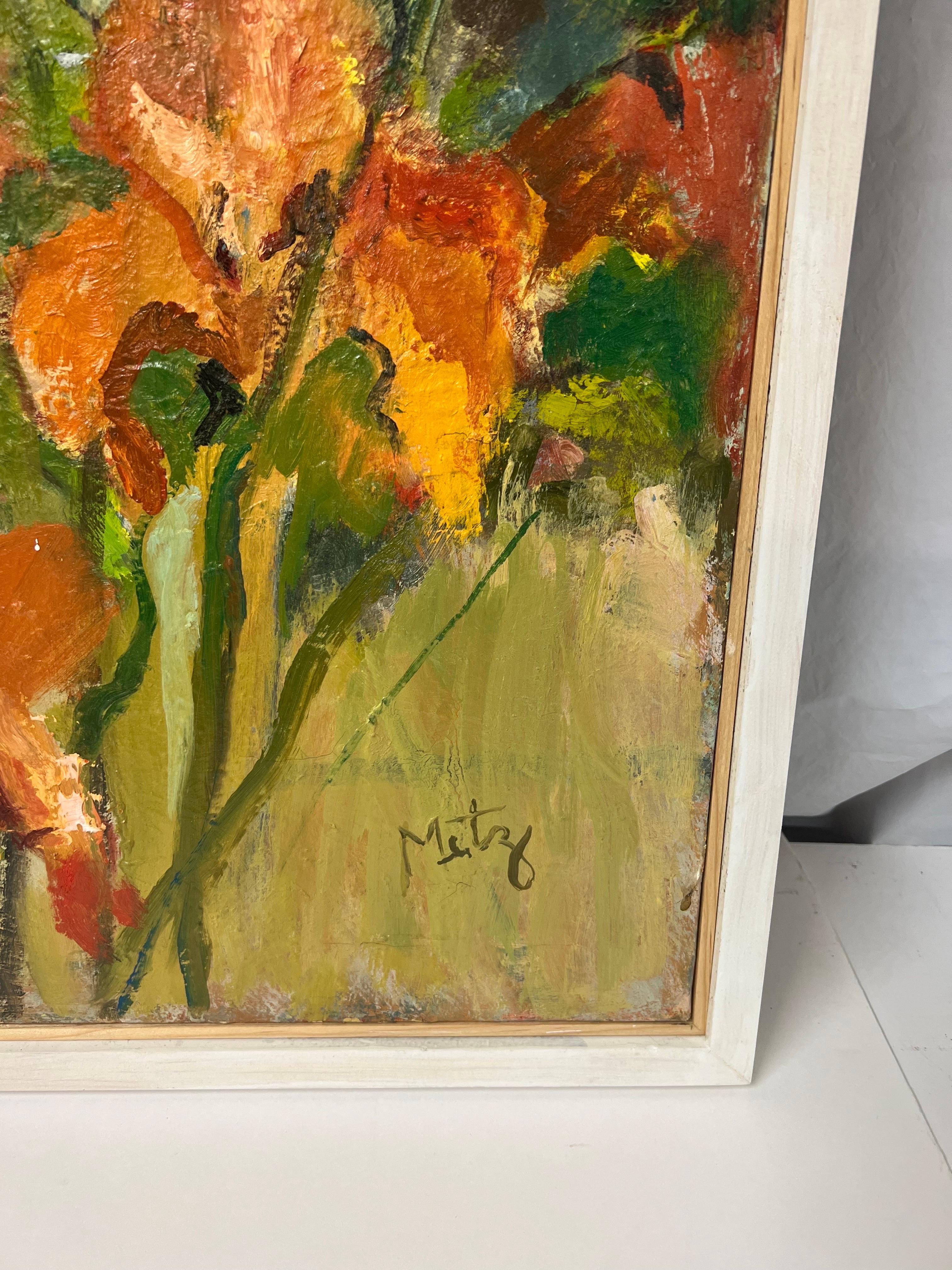 Large Mid Century Still Life of Flowers Signed Metz For Sale 5