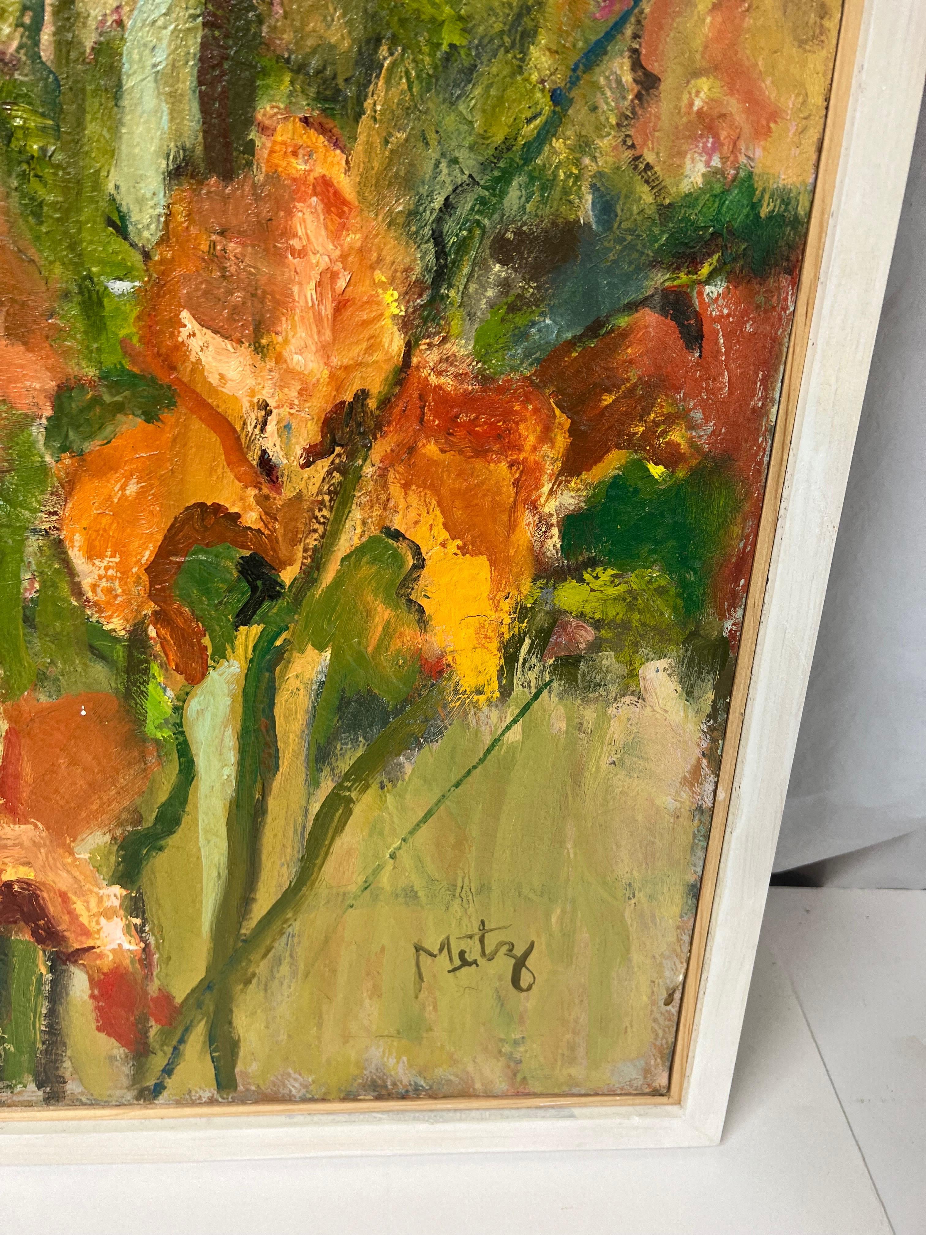 Large Mid Century Still Life of Flowers Signed Metz For Sale 6