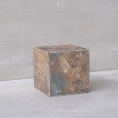 Large Midcentury Stone Cube Side Table or Display Stand